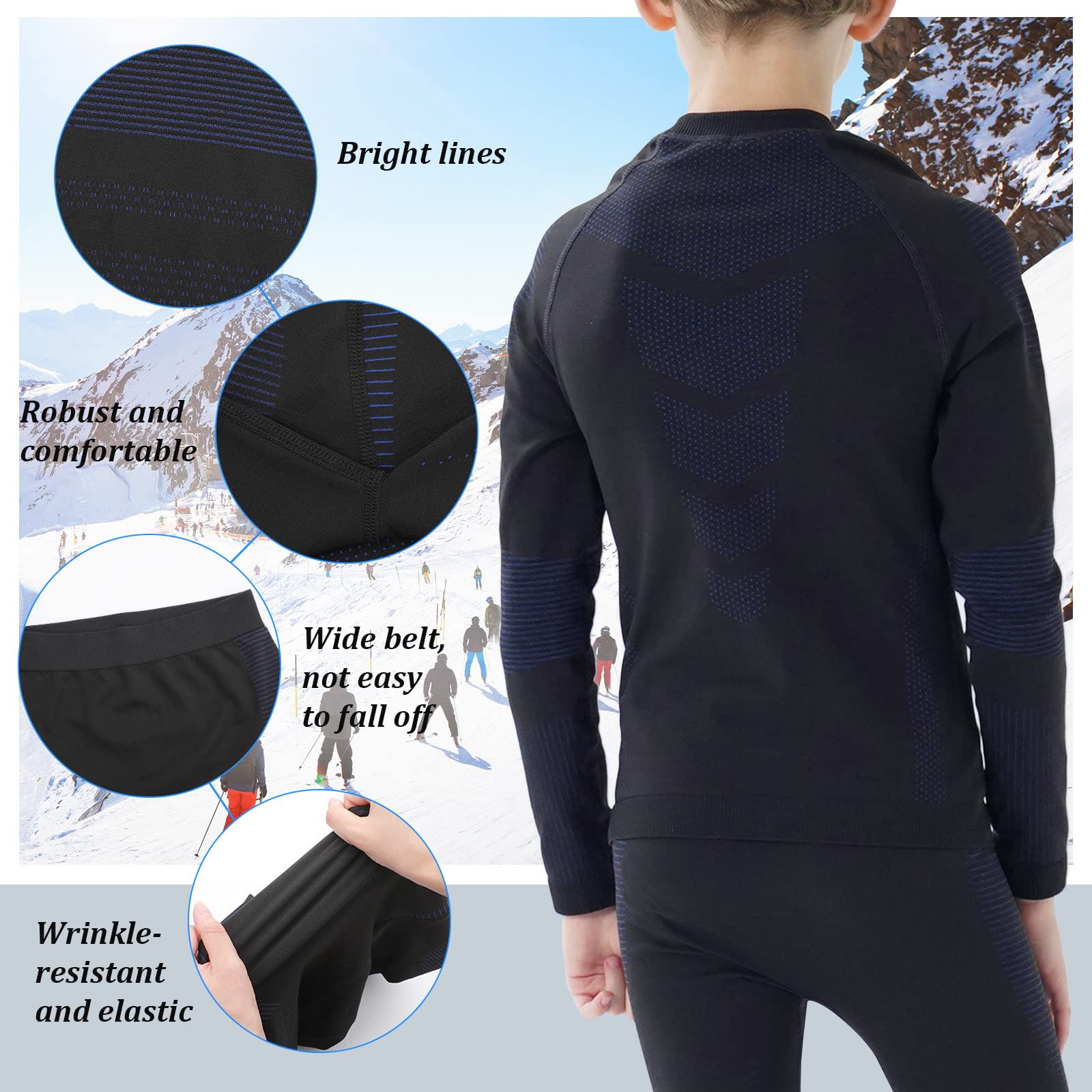 Homord Set Intimo Termico Bambino Traspirante Tessuto di Carbone di bambù Intimo Funzionale Set Biancheria Intima Termica Buono per Il Calcio, Lo Sci, l'hockey su Ghiaccio, la Corsa, Il Sonno