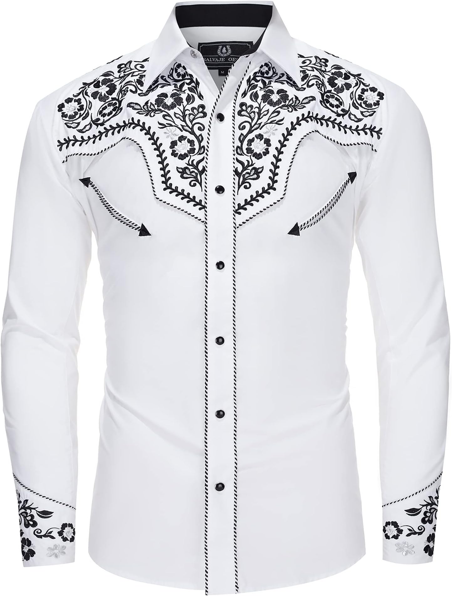 SALVAJE OESTE Western Embroidered Cowboy Shirts for Men, Casual Button Down Long Sleeve Shirt Floral Design Retro Shirt