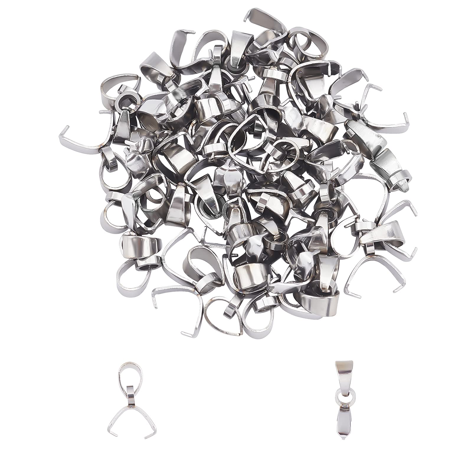 UNICRAFTALE about 50pcs Stainless Steel Ice Pick Pinch Bails, Steel Pinch Clip Clasp, Dangle Charm Clasp Clip Connector Findings for Pendants Jewelry Making Hole 3x4mm