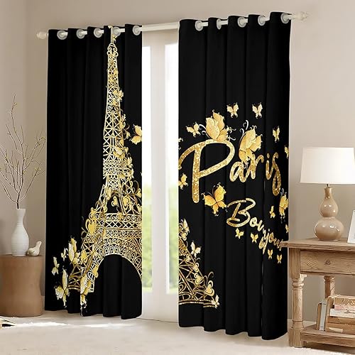 Miniatura 2 de Cortinas de la Torre Eiffel de París, para dormitorio, sala de estar, para niños, niñas, con mariposa, decoración de escena de ciudad famosa, 42