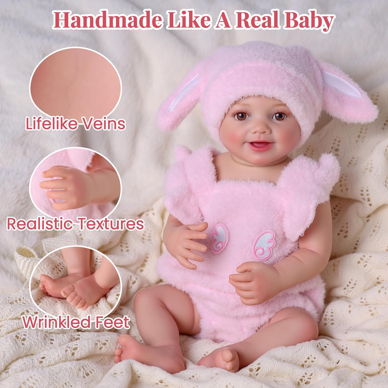 BABESIDE Drink and Wet Reborn Baby Dolls Sunny – 17 Inch Realistic Newborn Baby Girl with Soft Vinyl Full Body, Can Drink Water & Pee, Real Life Reborn Doll for Kids 3+