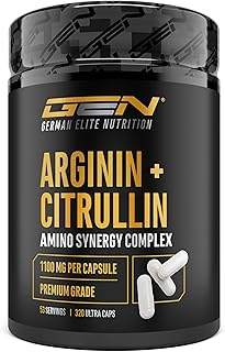 L-arginina + L-citrullina - 320 capsule - 1100 mg per capsula - Ultra Caps ad alto dosaggio con arginina base e citrullina nel rapporto 1:1 - Combinazione di aminoacidi di alta qualità
