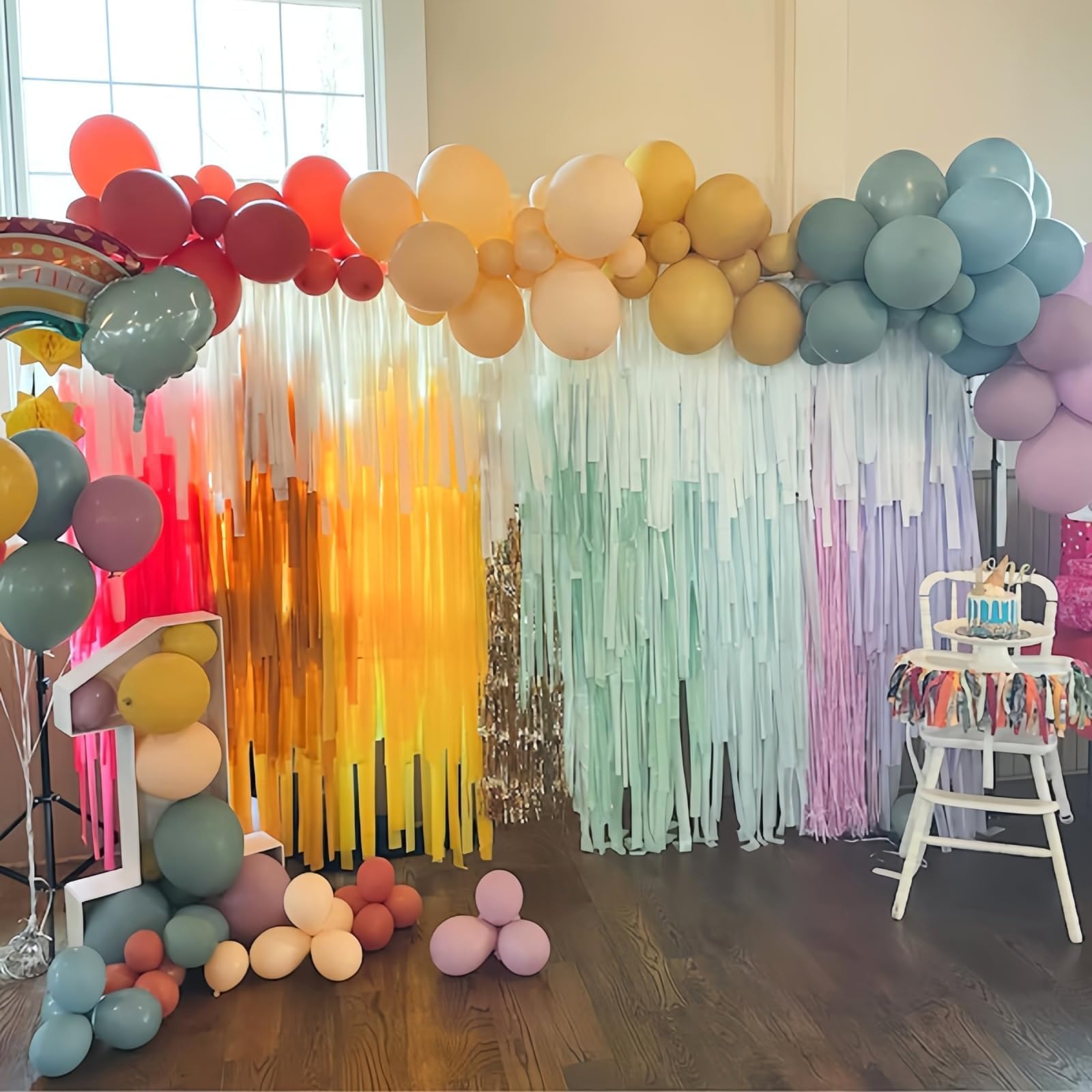 Muted Rainbow Balloons Assorted Colors, 12Inch Dusty Pastel Orange Yellow Green Blue Purple Colorful Retro Latex Balloon for Kid Boho Birthday Baby Shower Here Comes the Son Party Decorations — view 2