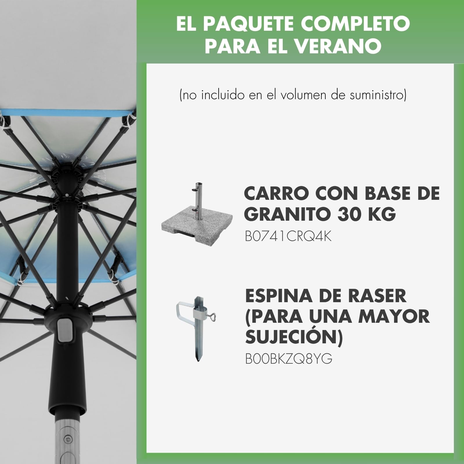 derby Sombrilla de 200 cm, sombrilla para playa, balcón y terraza, altura regulable, con protección UV, parasol plegable, para playa y piscina al aire libre