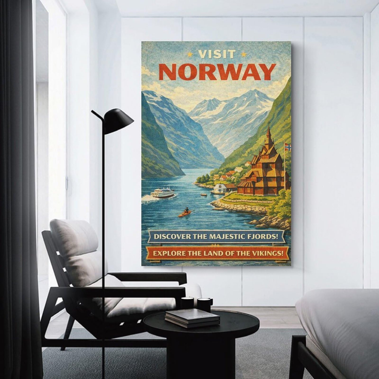 Junmoney Visit Norway Vintage Travel Canvas Wall Art 16x24inch(40x60cm), for Wall Displays, Bedrooms Or Room Updates, Ideal for Building A Coordinated Art Wall
