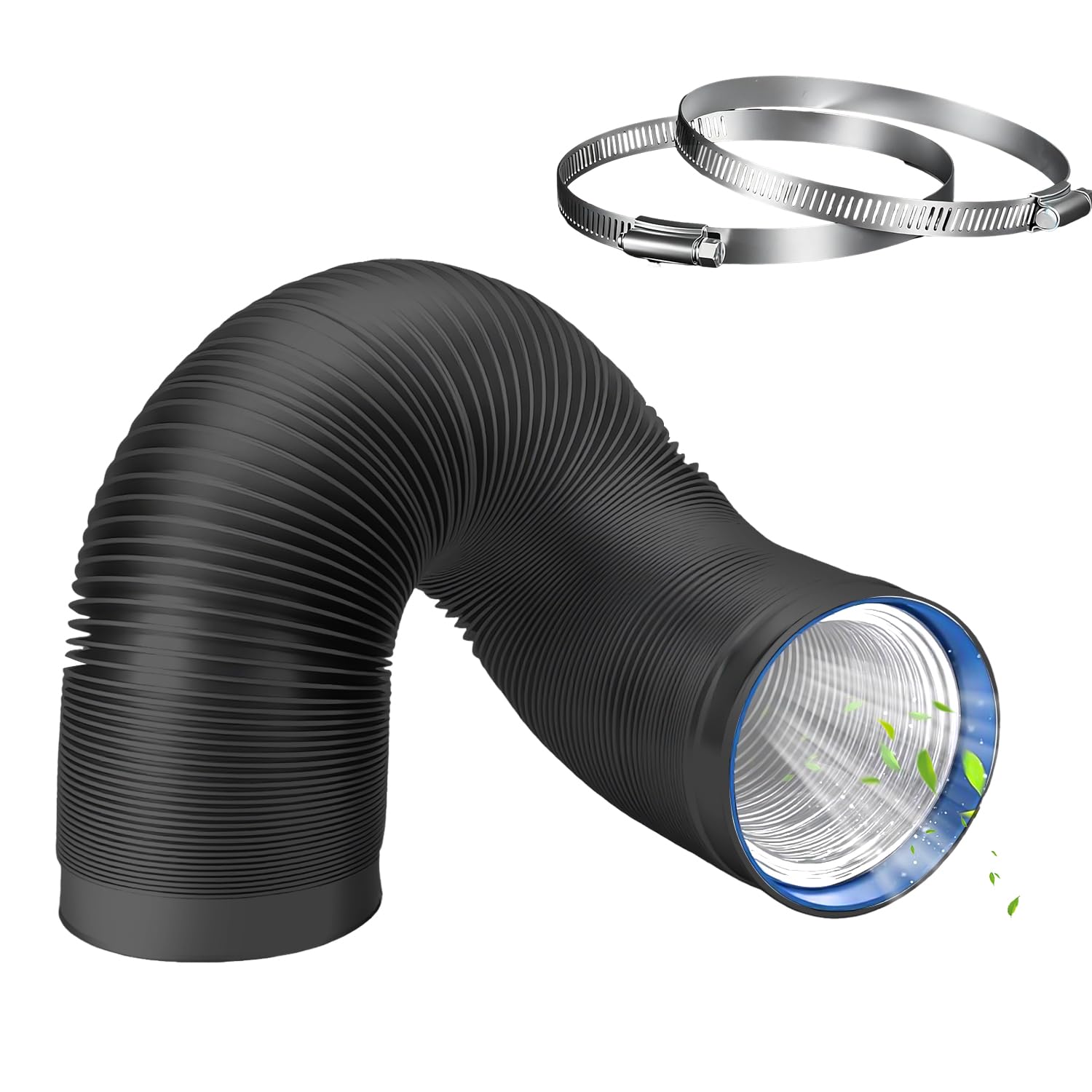 Manguera de Ventilación 153 mm, 3 m Manguera de Escape de Aluminio con 2 Abrazaderas Acero, PVC Conductos de Ventilación para Extractores, Climatizadores, Secadoras, Campanas Extractoras, Negro