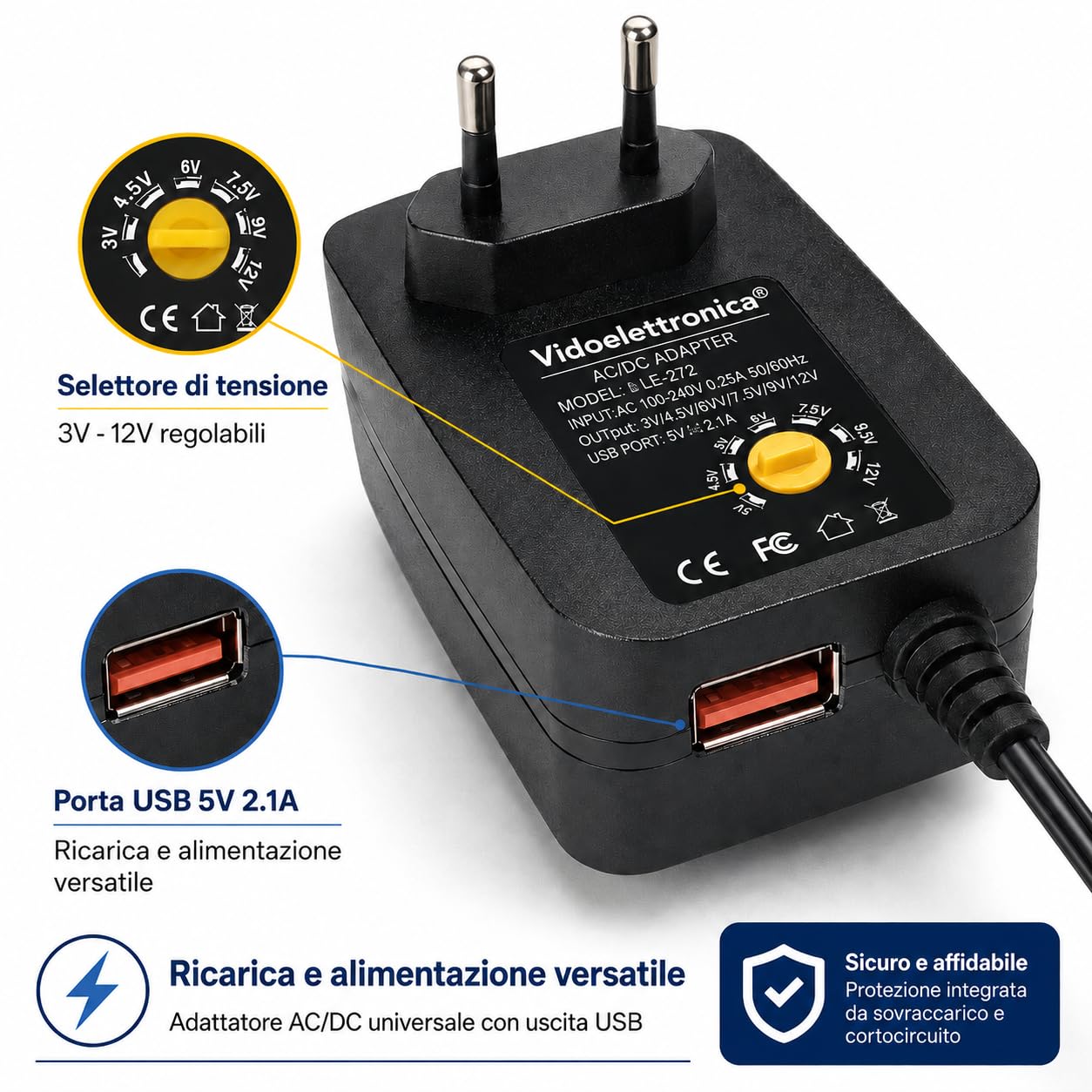 Zasilacz Uniwersalny 3V 4.5V 5V 6V 7.5V 9V 12V 1000MA 12w Max 8 ADAPTERY