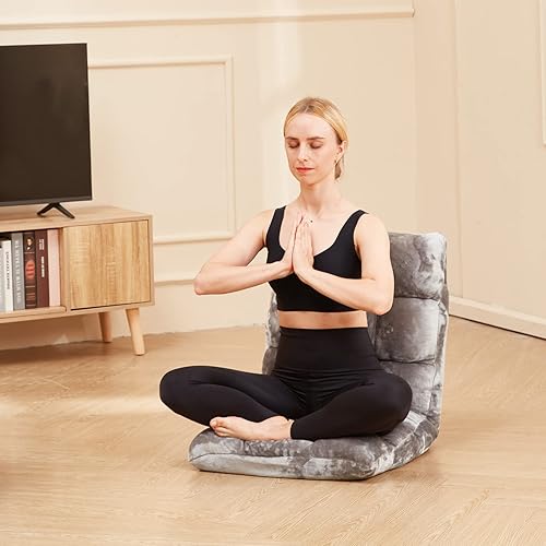 Miniatura 2 de Silla plegable de suelo acolchada de 14 posiciones con algodón transpirable y franela agradable a la piel para adultos y niños, ideal para leer y