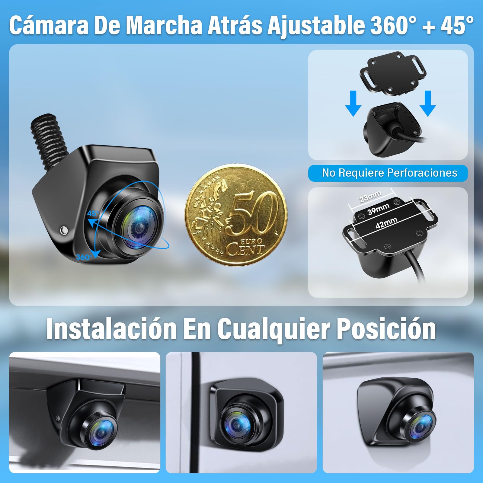 Vtopek AHD 1080P Cámara de Marcha Atrás Coche 180° Gran Angular NTSC 12-24V