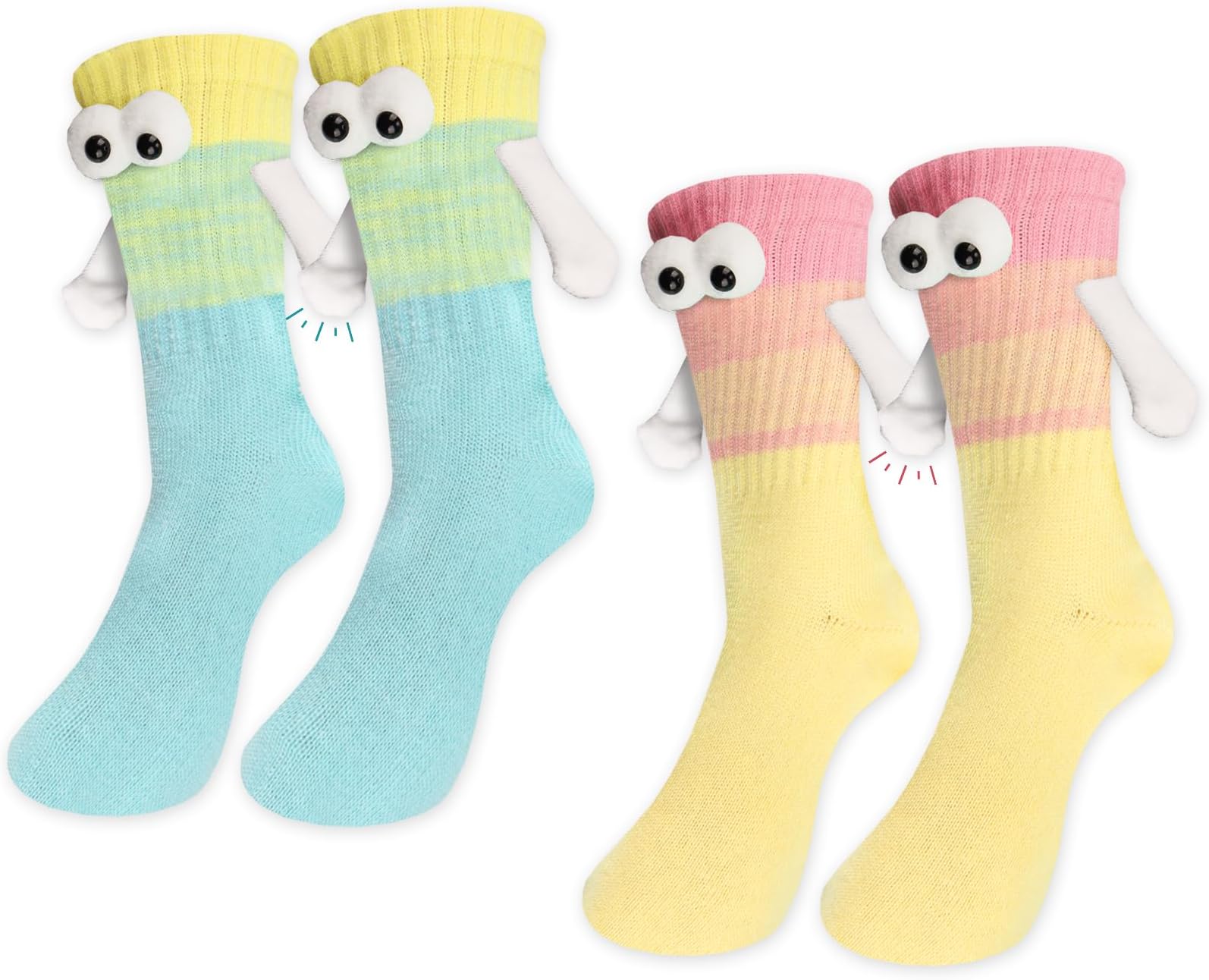 2 Pairs 4th of July Magnetic Holding Hands Socks Funny Socks Engagement Gifts for Couples Her Him Men Women