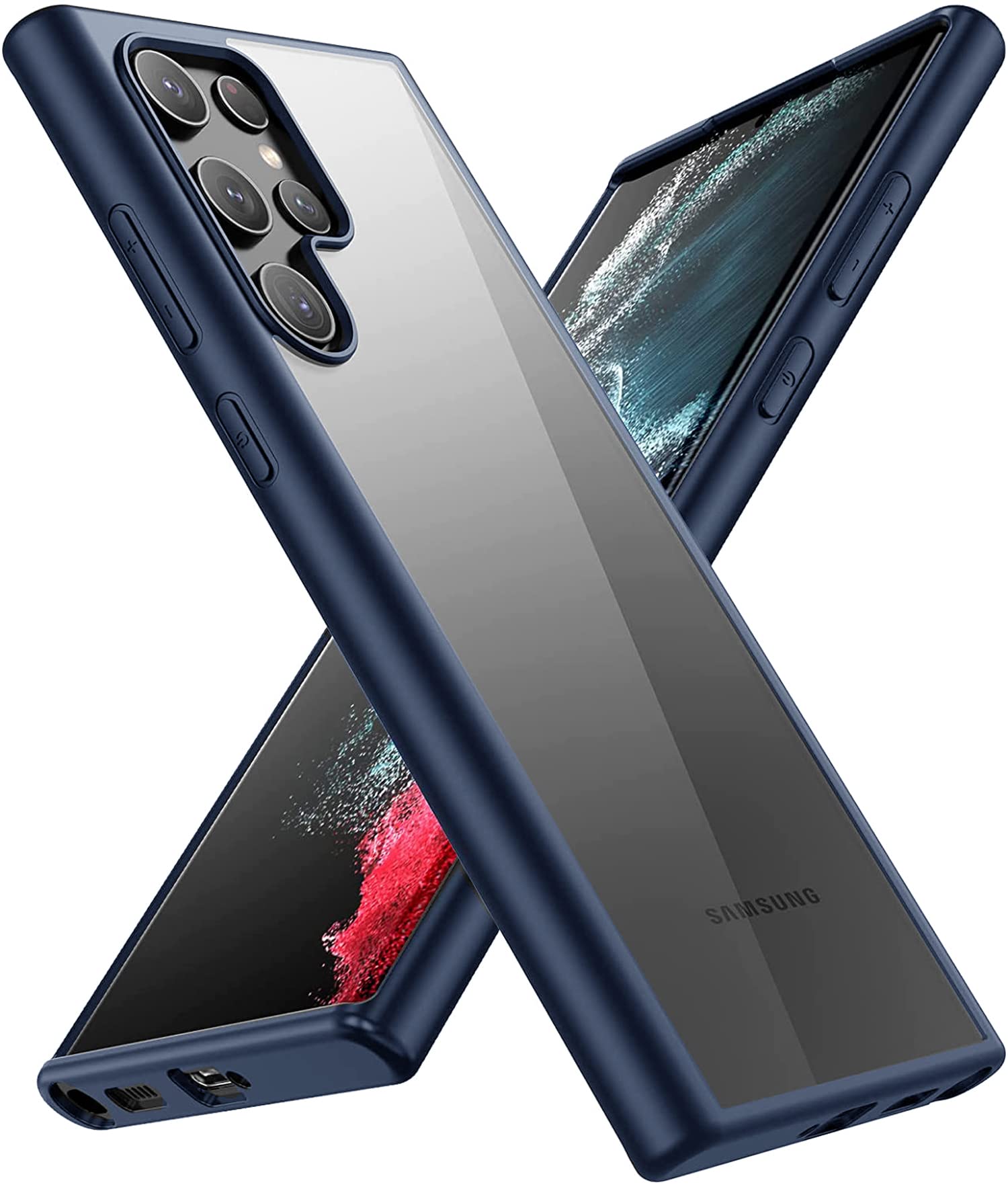 Kapa Hawkeye Clear Back Cover for Samsung Galaxy S22 Ultra, Camera Lens Protector Shockproof Slim Clear Case Cover (Blue)