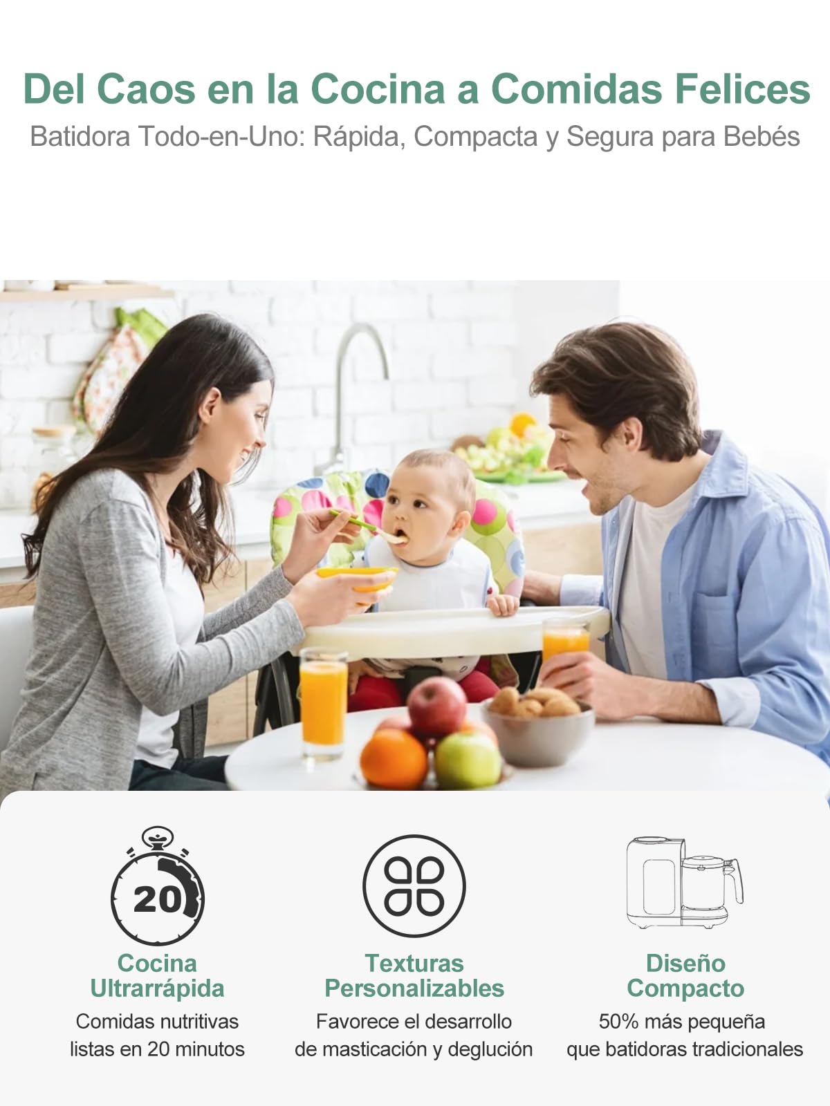Robot Cocina Bebe 6 en 1, Multifunción Procesador de Alimentos Bebe, Limpieza Automática, Esterilizado, Recalentar, Descongela, Comida variada para tu bebé