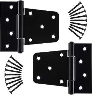 HILLMASTER 3.5 Inch Heavy Duty Black Gate Hinges - Rustproof T-Strut Hinges for Fence, Shed, Barn Door, Outdoor Gates - 2 Pack Hardware Kit