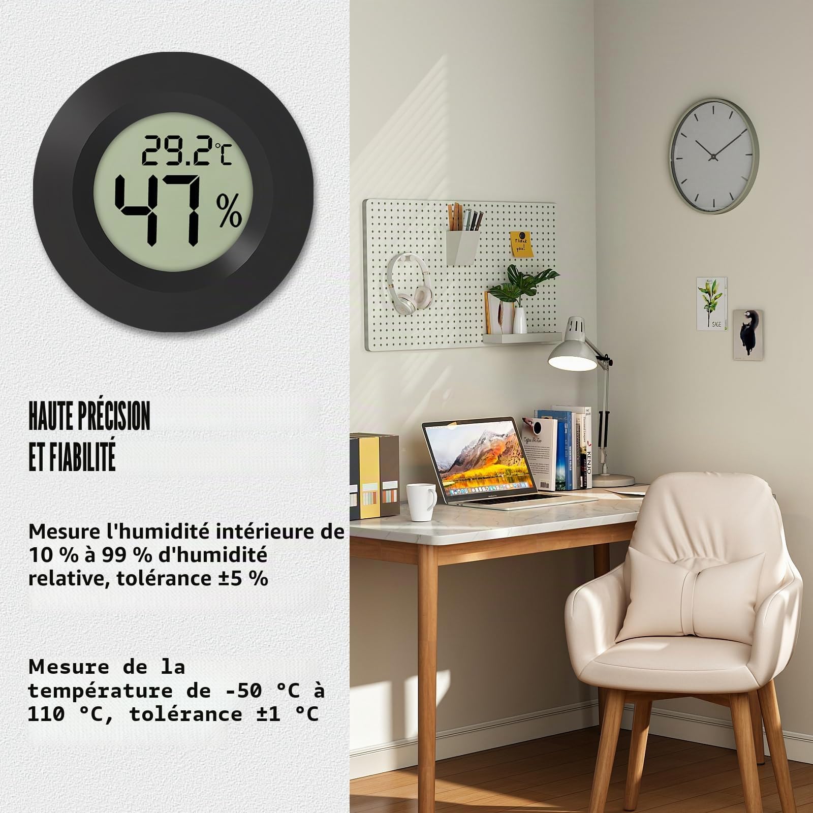 Lot de 10 thermomètres hygromètres numériques d'intérieur avec écran LCD et écran LCD, pour la maison, le bureau, la chambre à coucher, rond