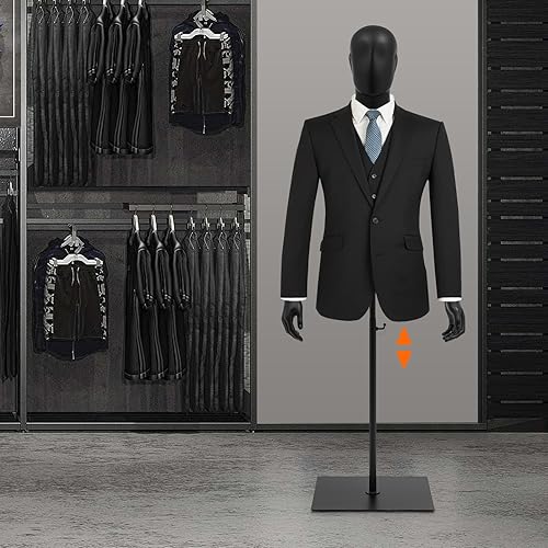 Miniatura 3 de Vestido masculino con forma de maniquí de medio cuerpo, 51-79 pulgadas de altura ajustable con soporte, brazos desmontables de costura modelo