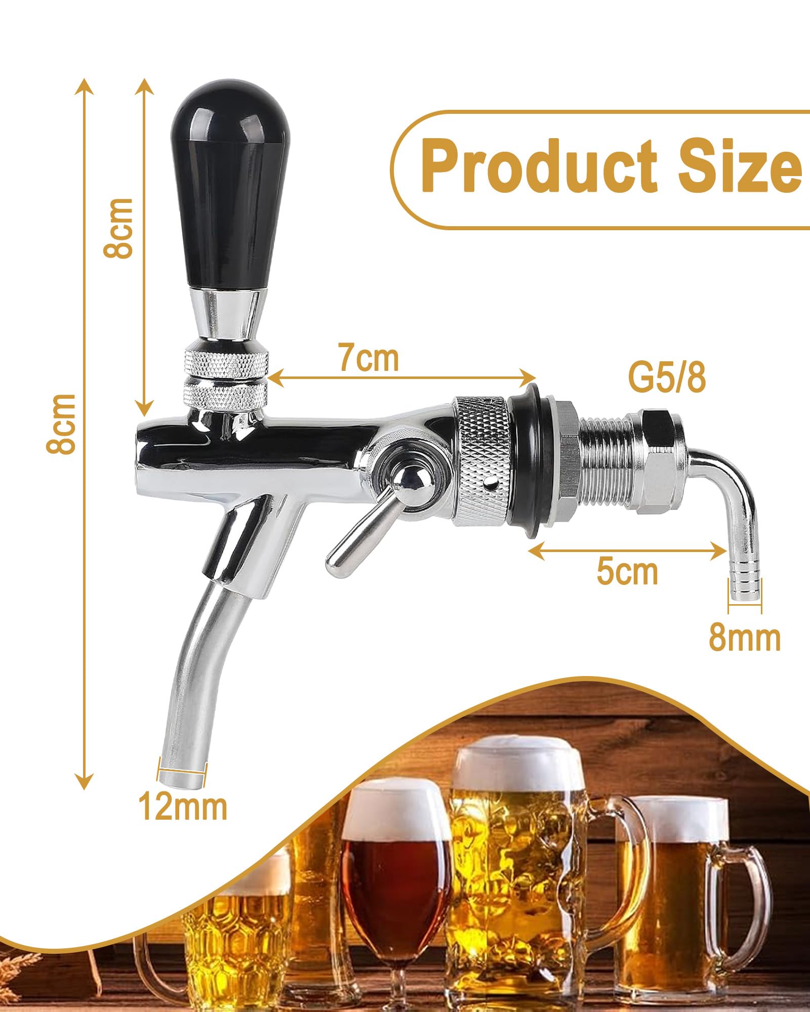 G5/8 Verstellbarer Bierhahn: Bierhahn Einstellbare Bierzapfhahn mit Durchflusskontrolle für Zapfanlage Edelstahl Messing für Bar Zuhause Restaurant