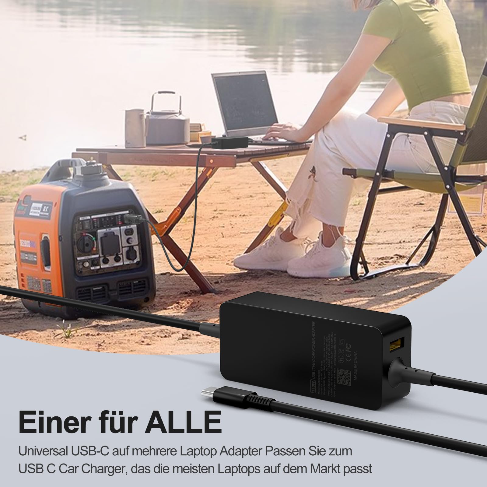 Chargeur allume-cigare pour ordinateur portable 12 V-24 V - Prise USB C 100 W + 18 W pour HP/Lenovo/Dell - Câble de charge de voiture Samsung Galaxy S23/S24 Ultra/Google/iPhone 16/16Pro 15 max/iPad