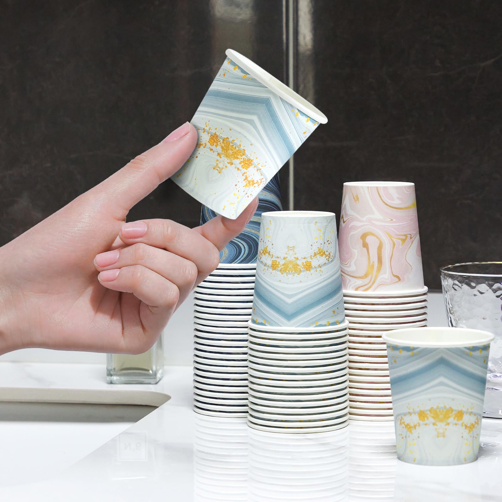 BYSNOW Paquete de 300 vasos de papel desechables de 5 onzas, vasos de baño pequeños, vasos de papel para baño (mezclados)
