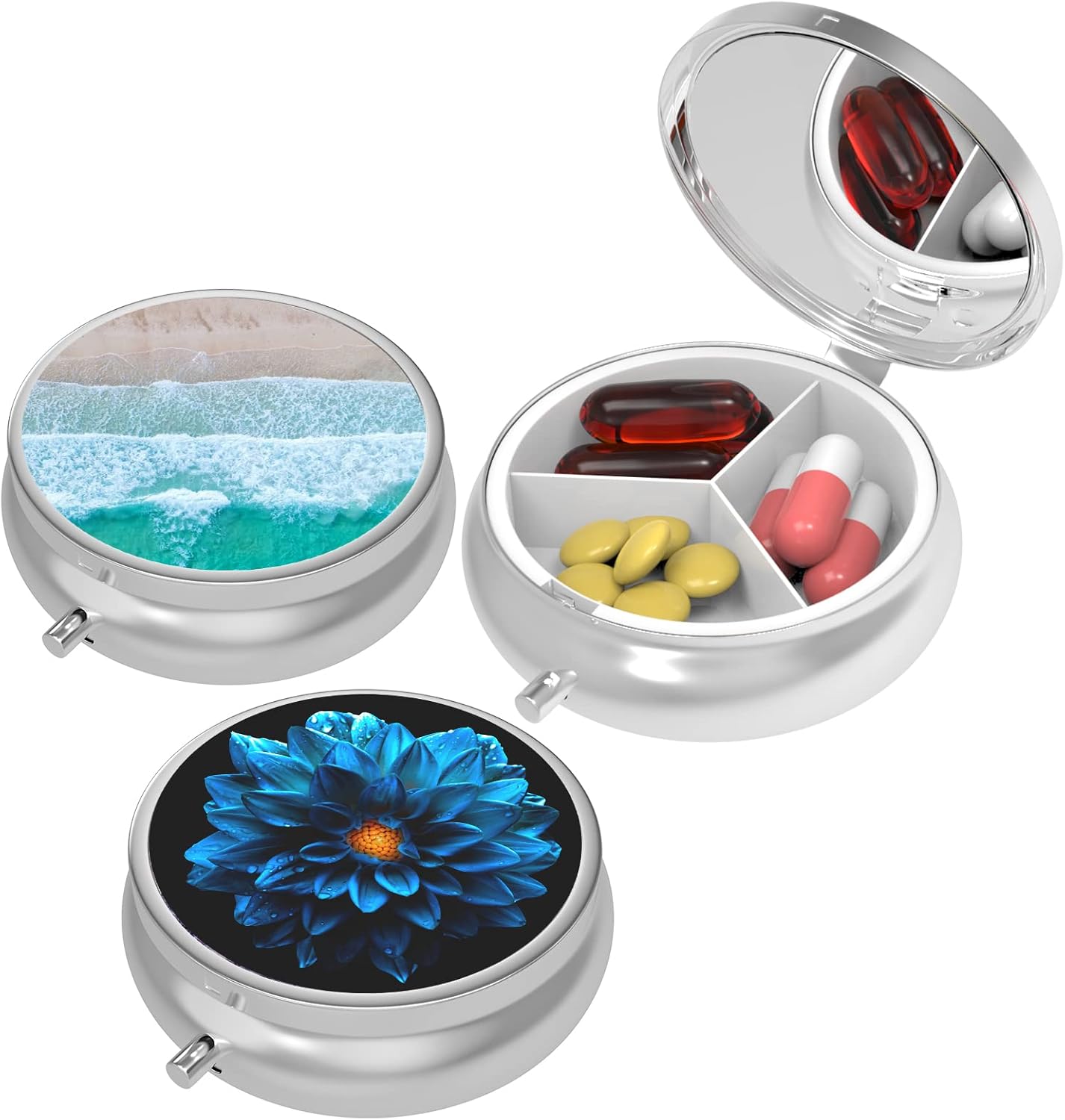 Small Pill Box,Pill Case for Purse&Pocket,3 Compartments
