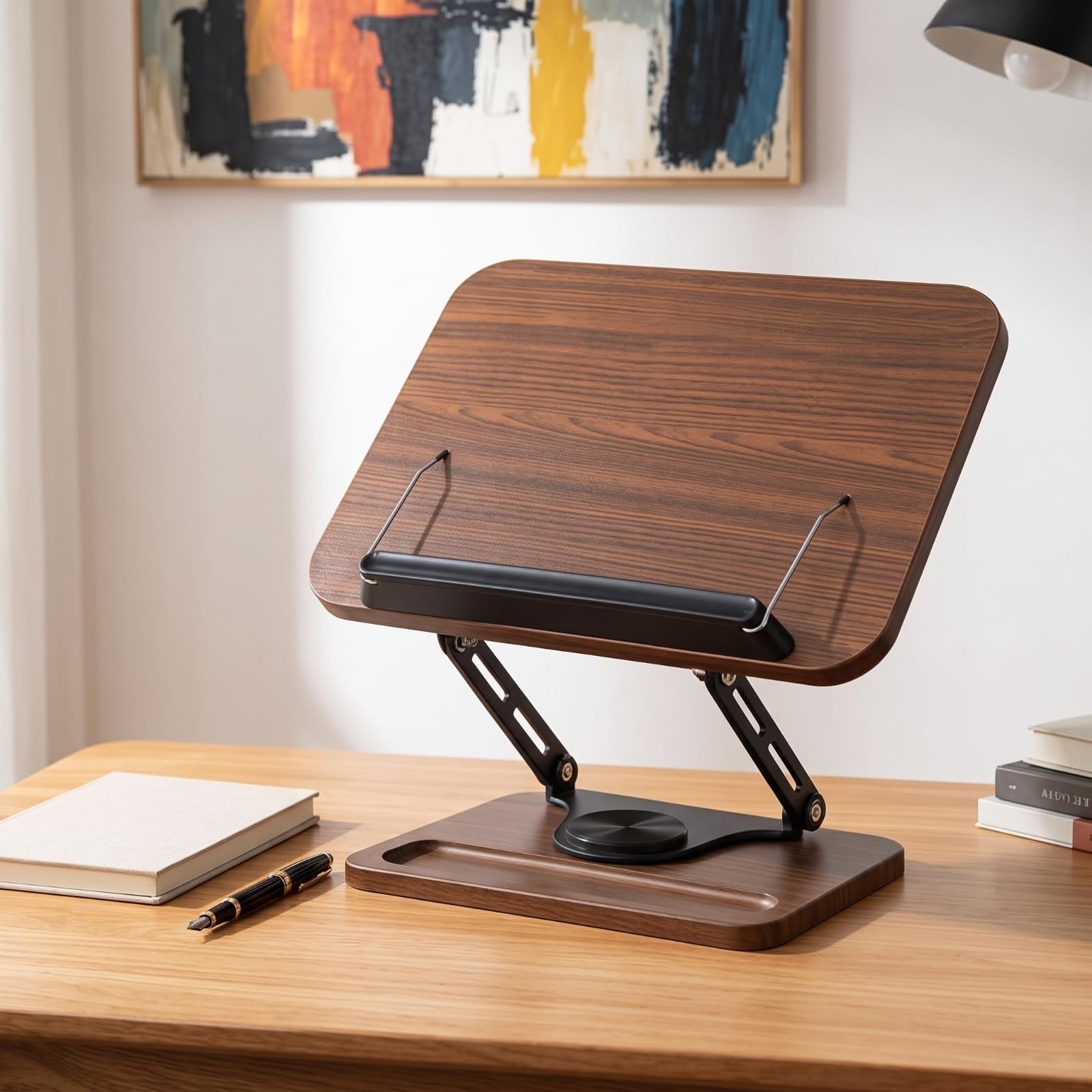 Leseständer mit schwerem Fuß höhenverstellbar drehbarer buchhalter ergonomisch dokumentenhalter für Schüler, Büro, Drehbare Acryl-Holzsockel-Halterung