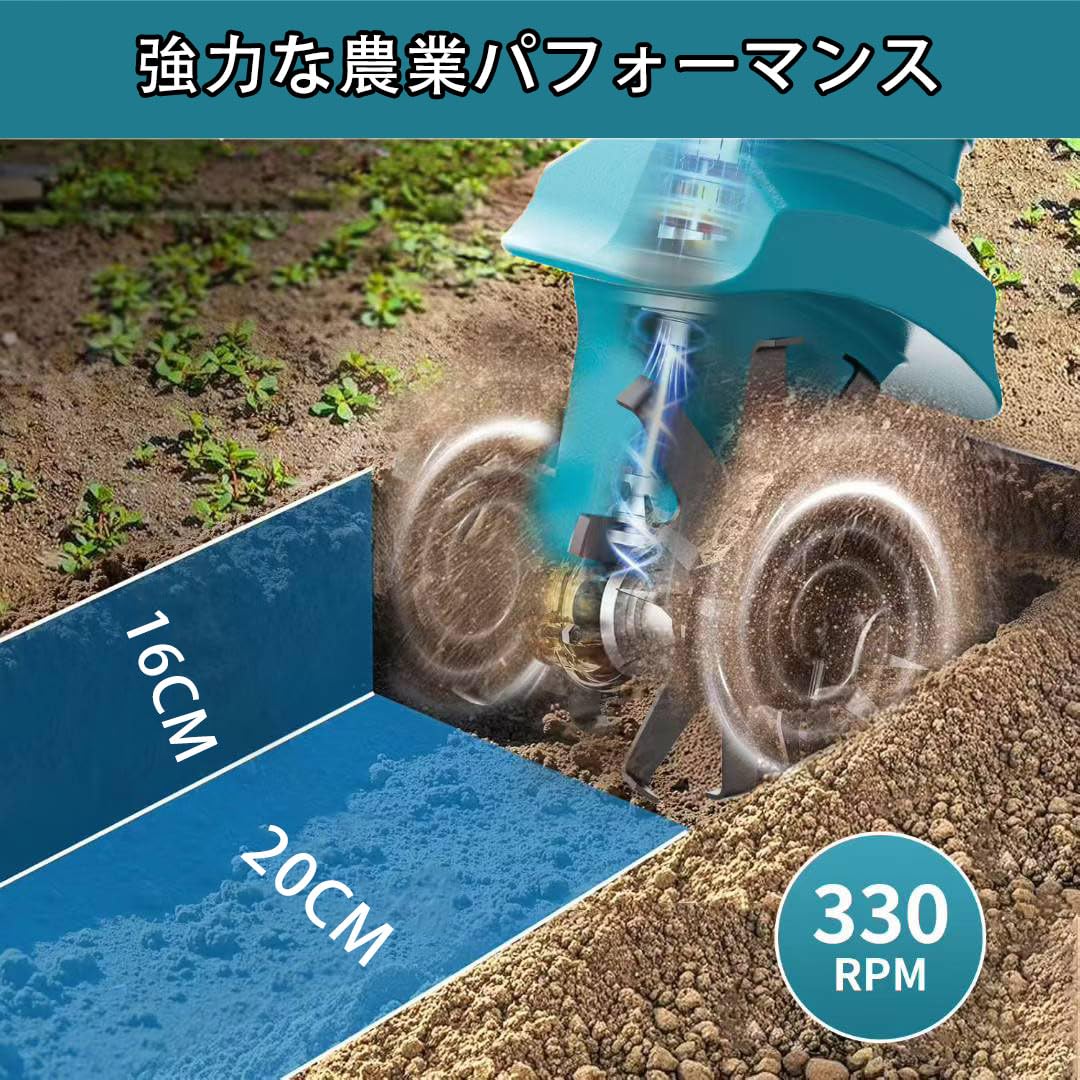Amazon | 耕運機 家庭用 充電式耕うん機【4枚刃採用】 21V 3.0Ah