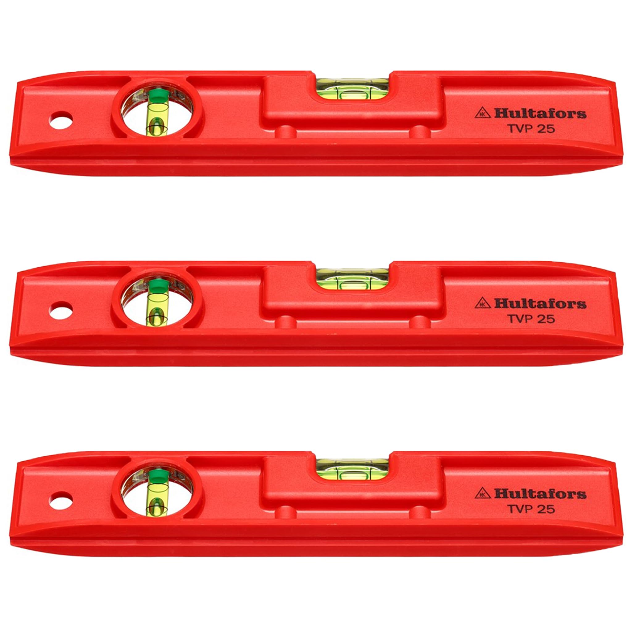 Hultafors Lot de 3 niveaux à bulle professionnels Torpedo TVP 25 incassables avec 2 blocs à rainures en V