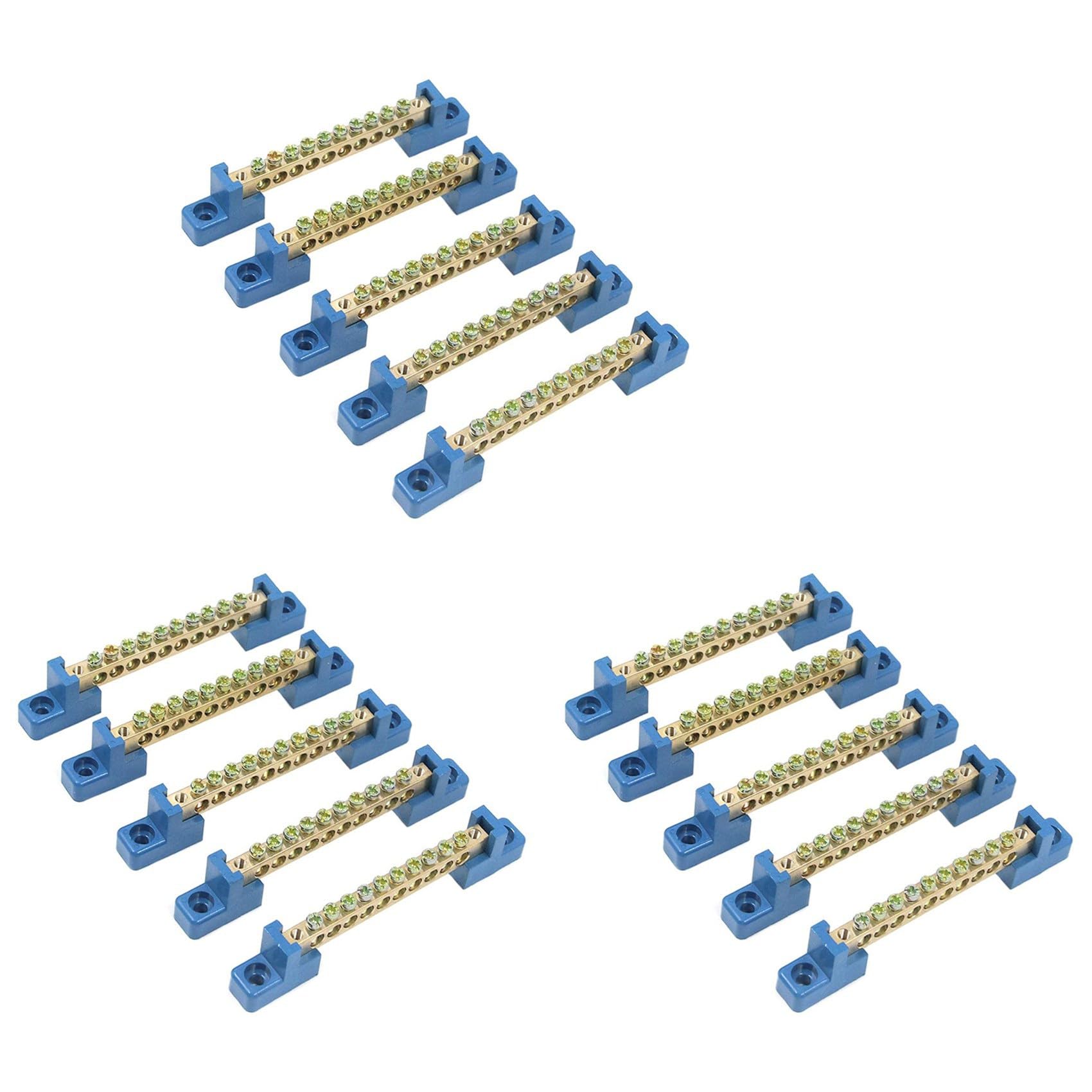 Terminal Block Blue Terminal Bus Bar 10 Positions Brass Terminal Grounding Strip Bus Bar Block Pack of 15