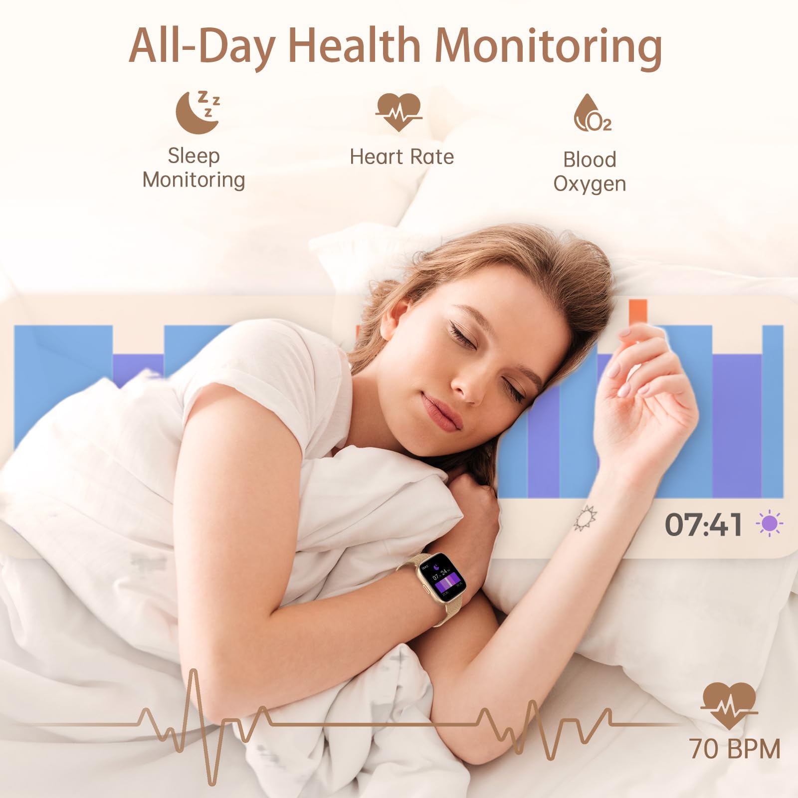 Smartwatch Donna, 1,91" HD Orologio Smartwatch Donna con Chiamate Bluetooth, 120+ Modalità Sport, Monitoraggio Salute 24/7, Impermeabile IP68, Fitness Tracker Compatibile con Android e iOS, Oro rosa