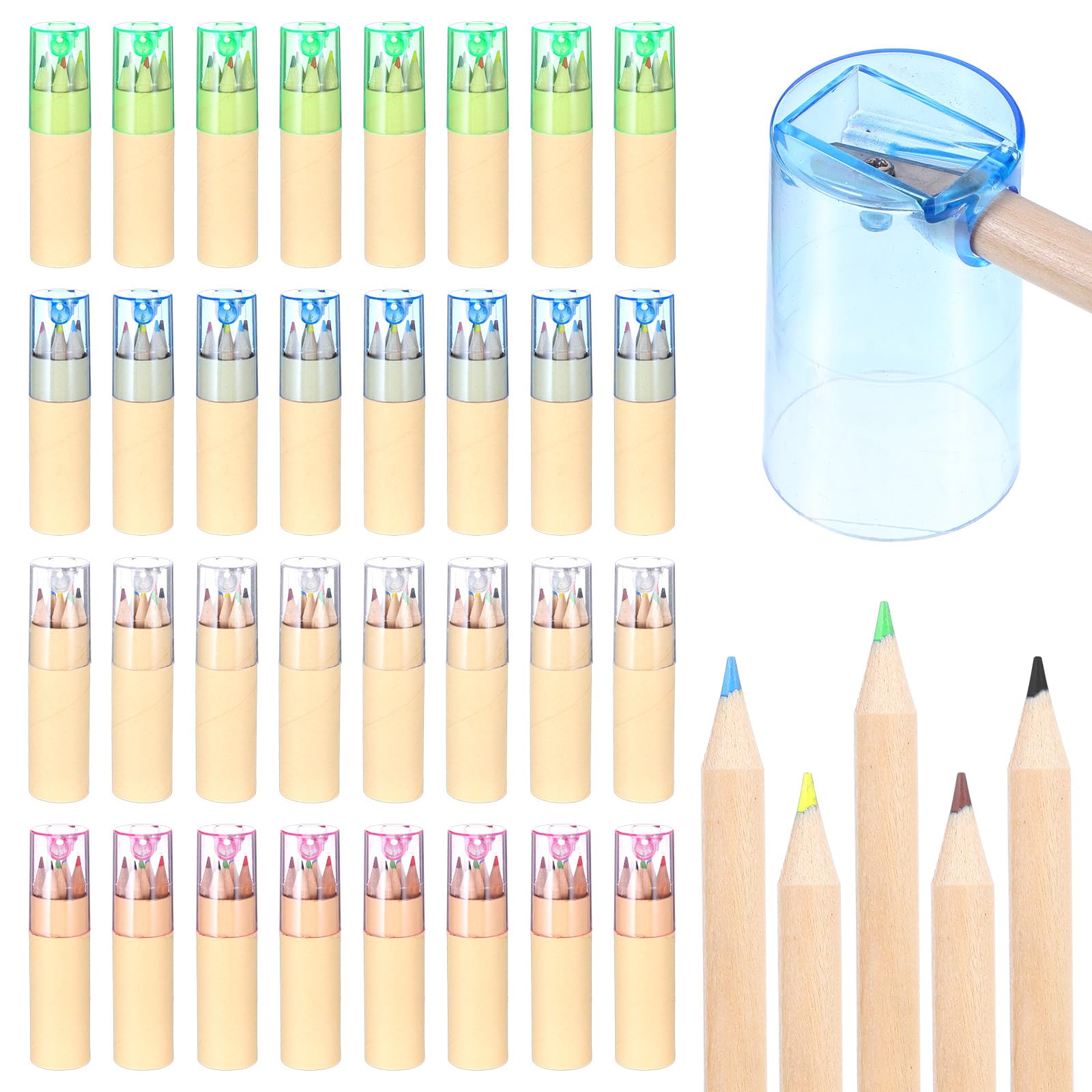 Photo 1 of Meyeyaia 32 Pack Mini Colored Pencils with Sharpener - 6 Colors Mini Drawing Pencil Set 3.3inch Short Fat Colored Pencils in Tube - Small Coloring Pencil Bulk for Adult Coloring Books, Drawing