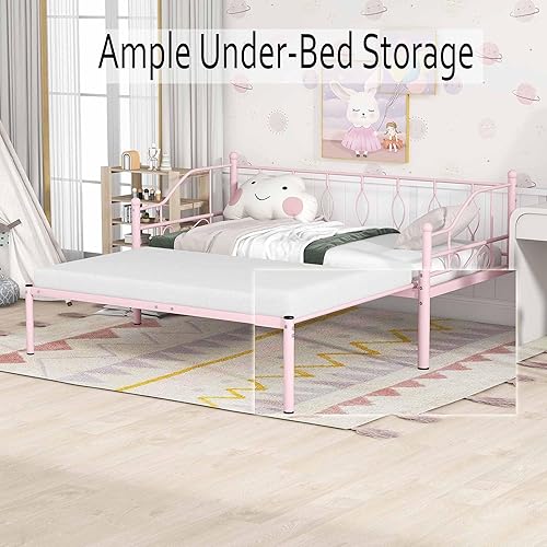 Miniatura 13 de Sofá cama individual con nido, marco de cámara de plataforma de metal moderno, sofá cama resistente para sala de estar, soporte de listones