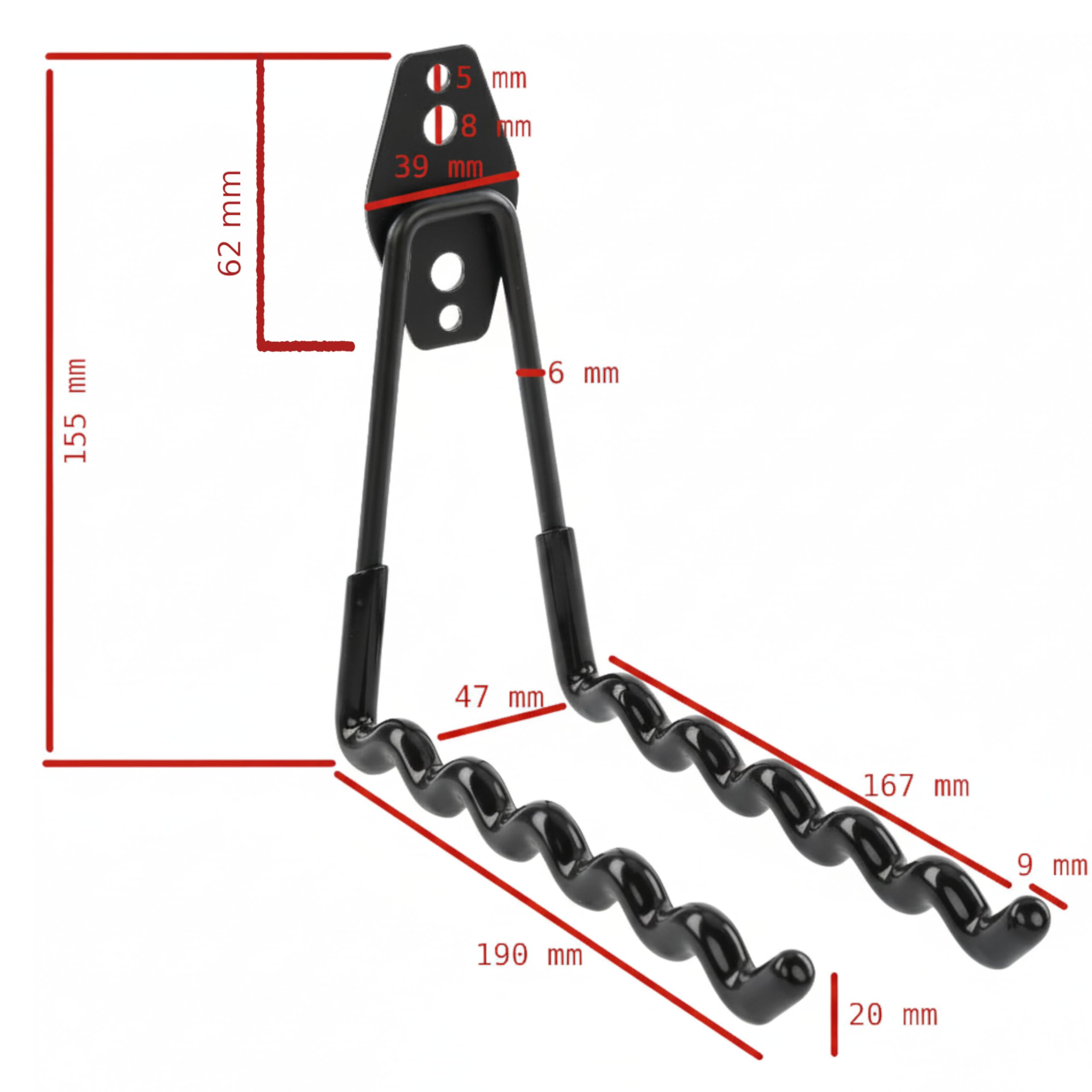botle Set di 10 ganci da parete, ganci per attrezzi, per utensili elettrici, forma d'onda 19 cm, rivestimento in PVC, per garage, capannoni, biciclette o tubi da giardino, doppio gancio, portata fino