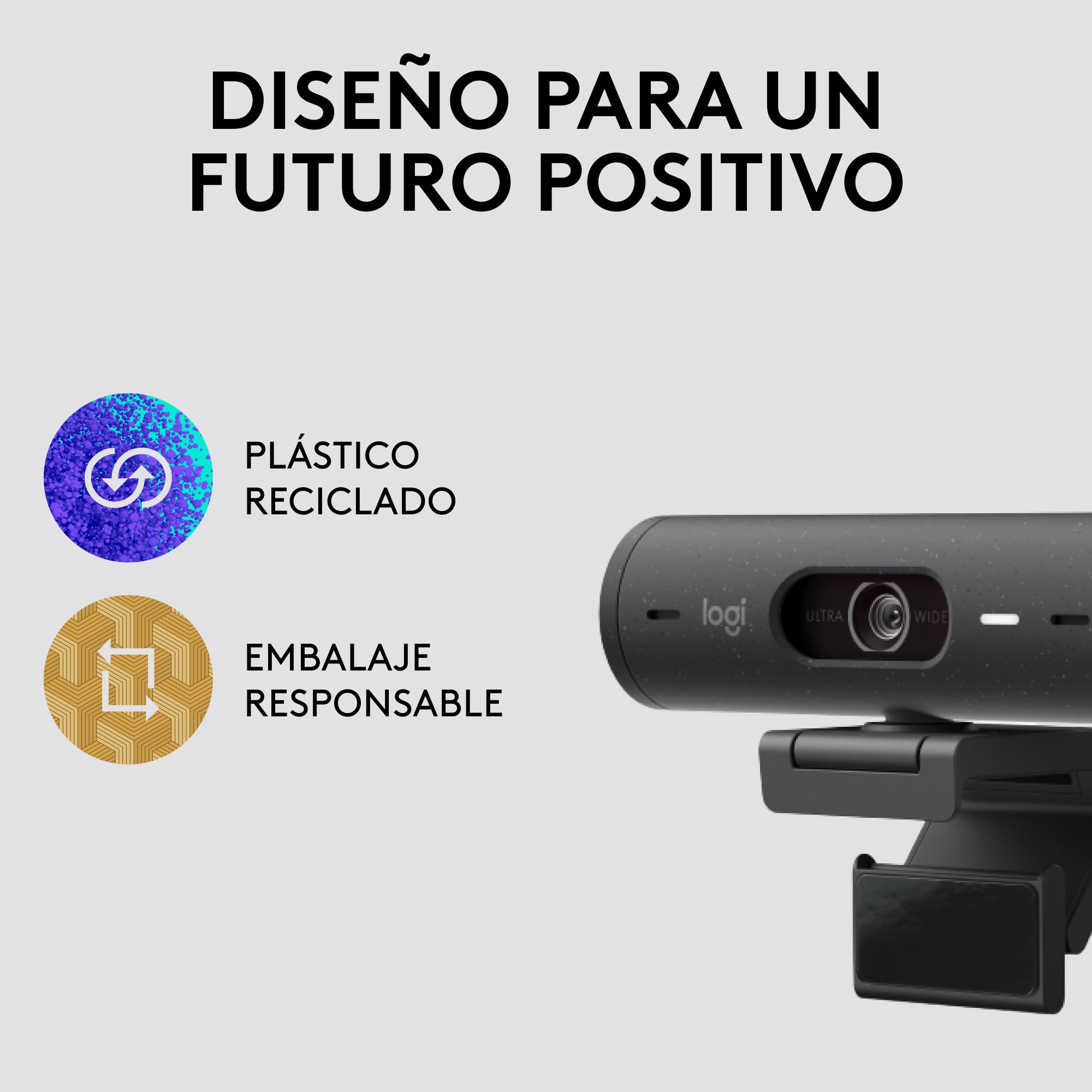 Logitech Brio 500 HD Webcam Ajuste Luz, Modo Visualización, Mics Duales con Reducción Ruido, Cubierta Privacidad Cámara Web, Admite MS Teams, Google Meet, Zoom, Cable USB-C - Grafito