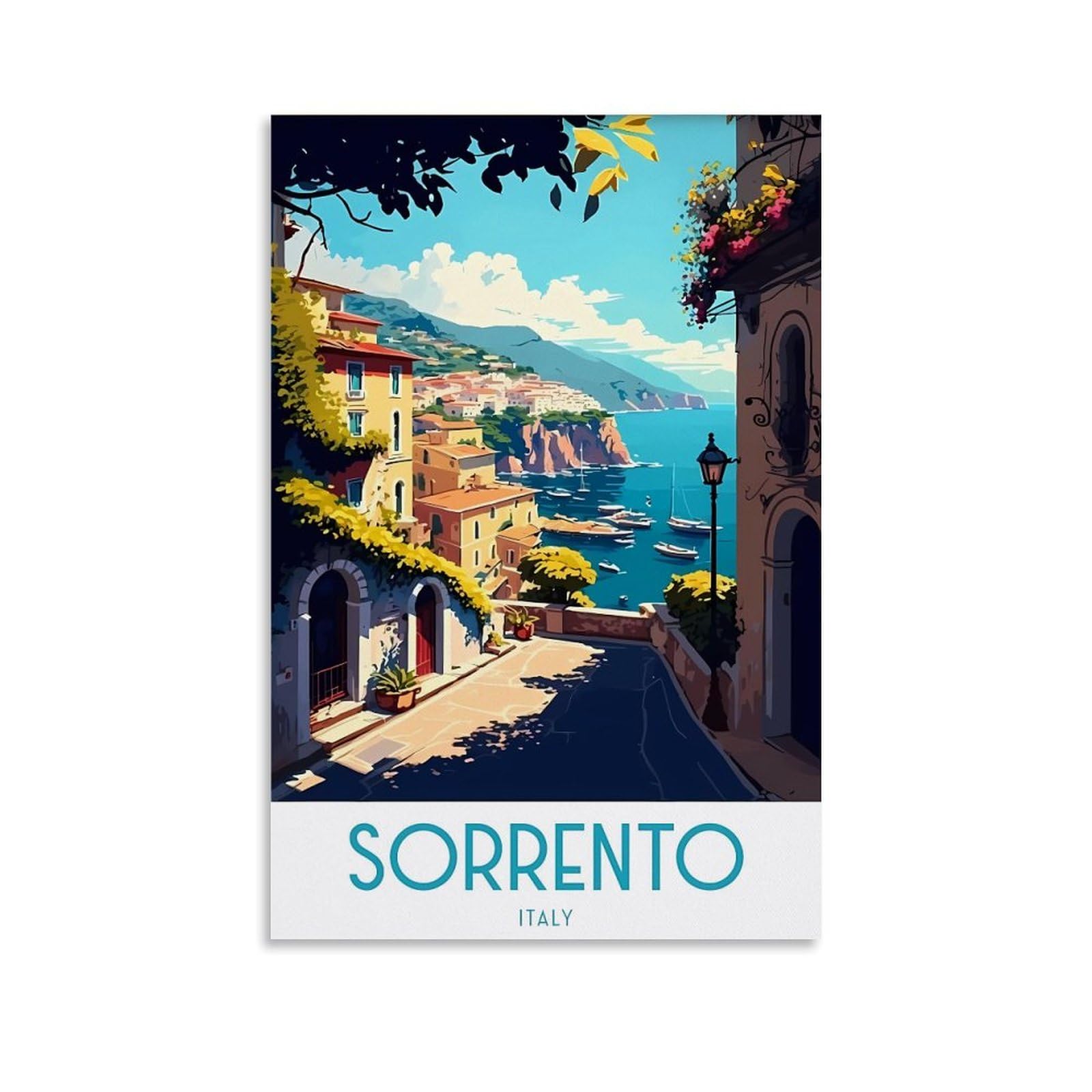 ouweri Sorrento Italy Vintage Travel Poster Wall Art Picture Painting Canvas Prints Artworks Bedroom Living Room Decor 16x24inch(40x60cm)