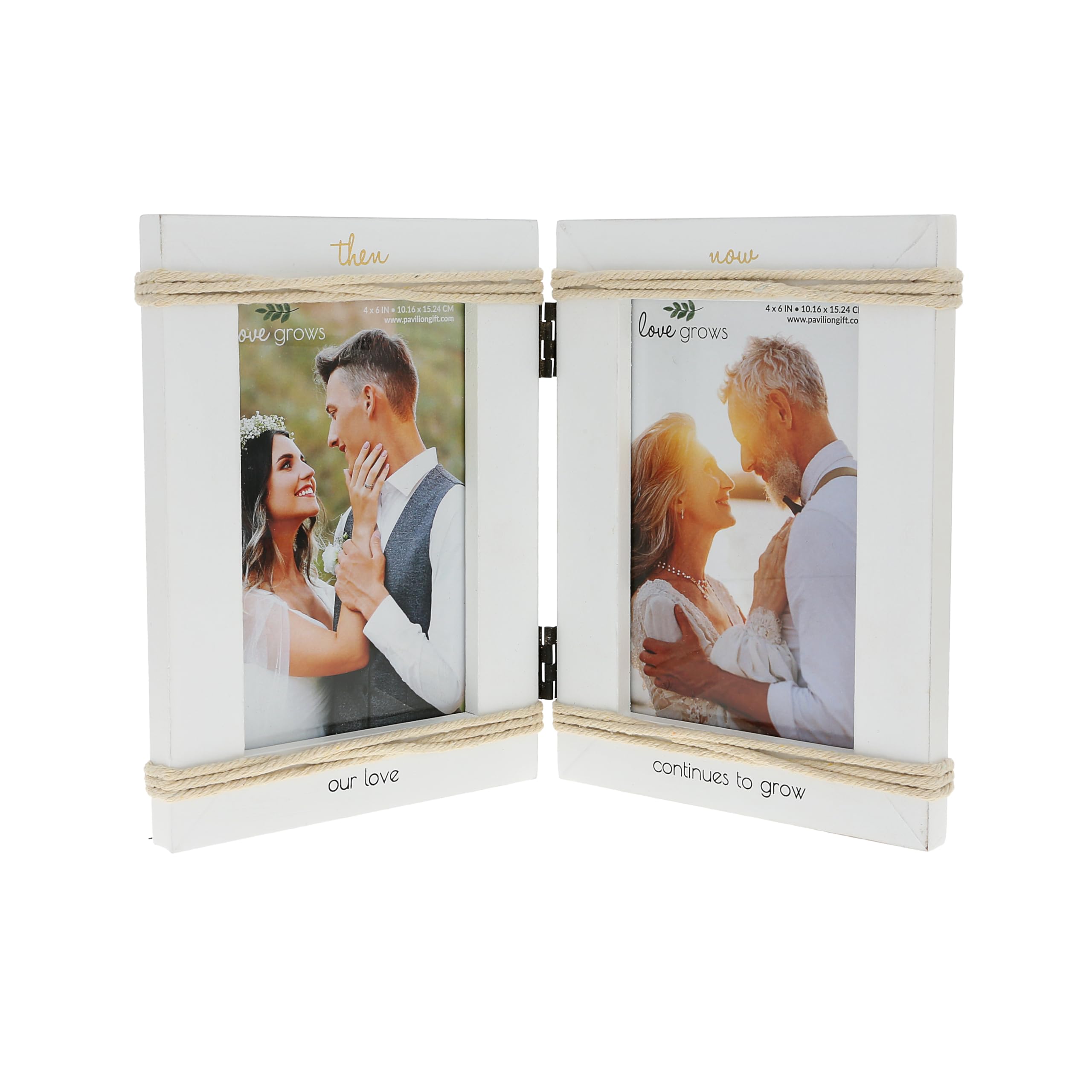 Pavilion - Then & Now - Our Love Continues To Grow - Double 4" x 6" Vertical Hinged Picture Frame Photo Holder Newly Engaged Fiancé Fiancée Couple Party Gift Upcoming Wedding Anniversary Wife Husband