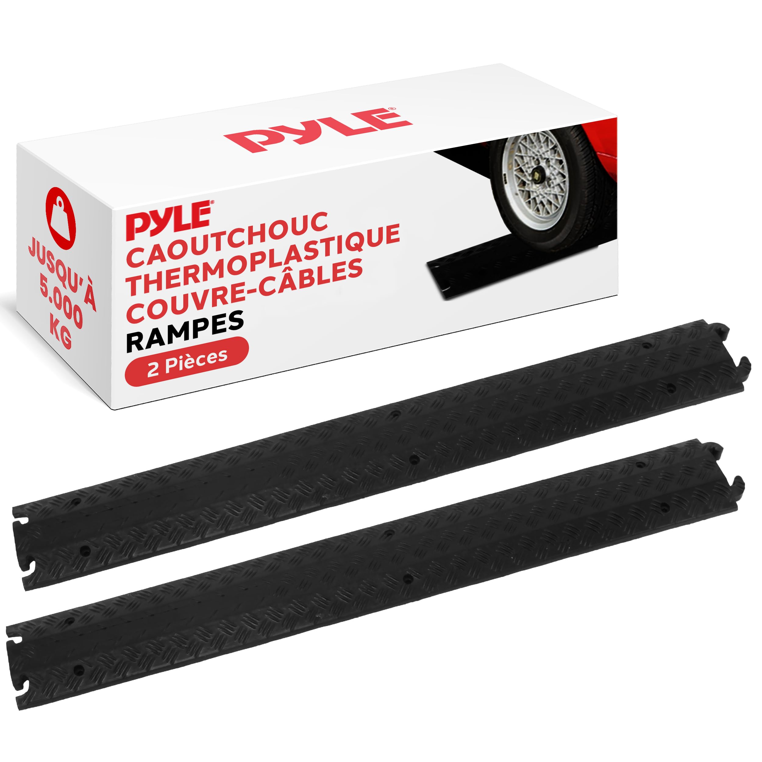 Pyle Rampe de Protection Câbles 80 Pouces Double Caoutchouc 1 Canal Lot de 2 – Usage Intensif pour Sol, Passage Véhicules et Tuyaux