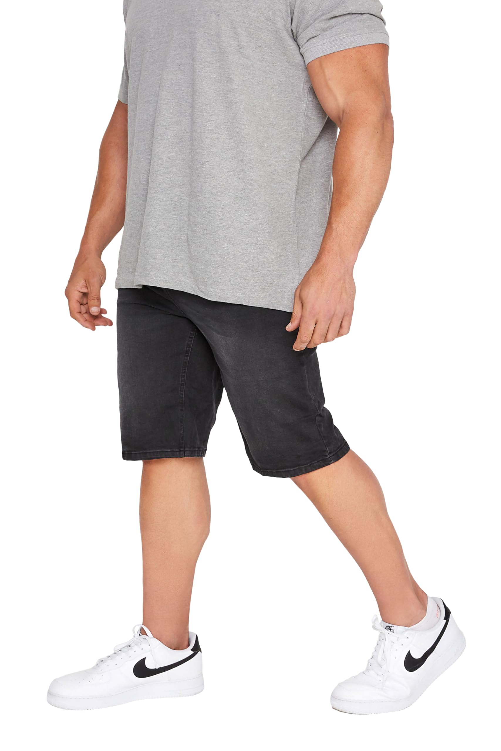 Badrhino Men's Black Big & Tall Washed Denim Shorts - Plus Size Curve