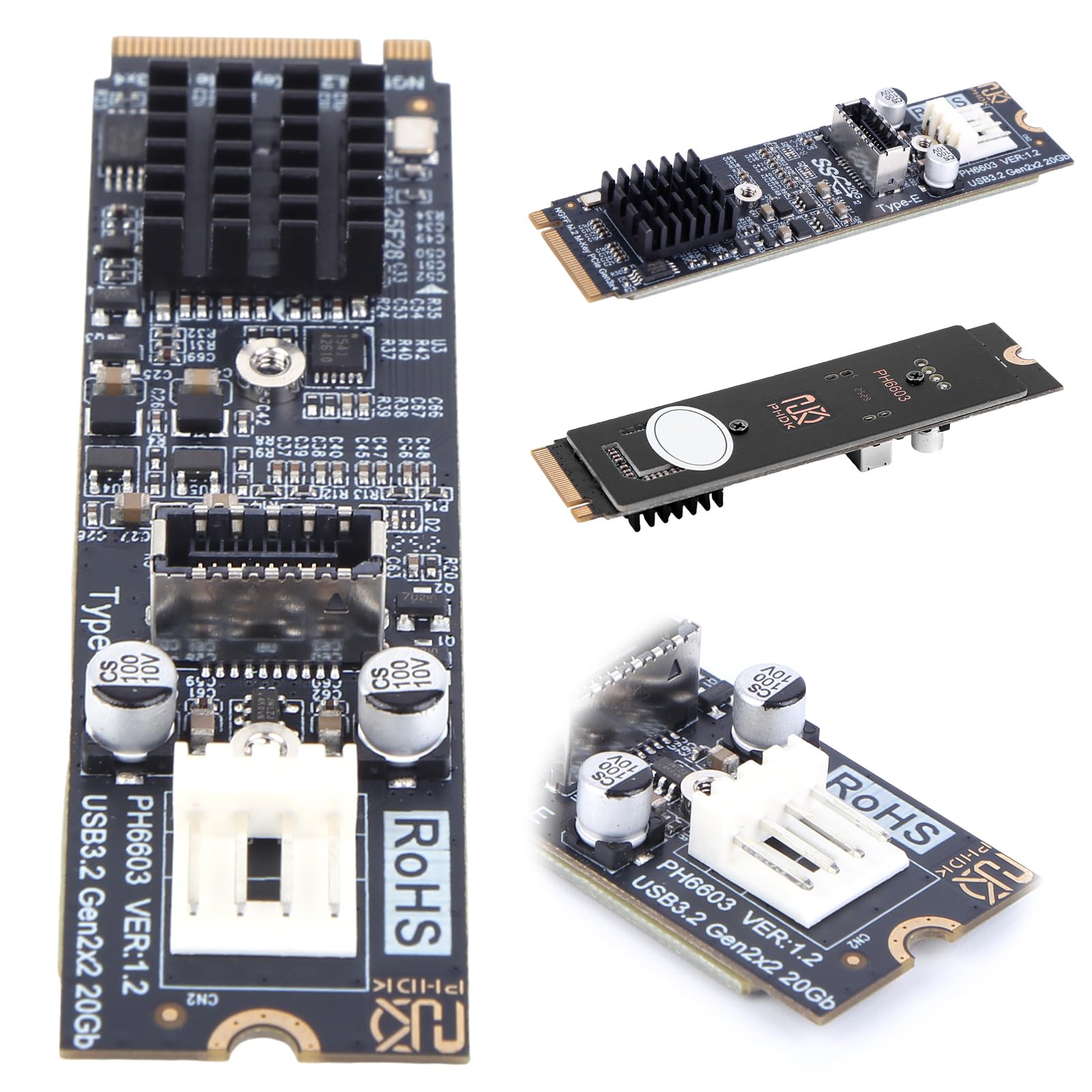 5pcs M2 PCIE NVME To TYPE E Expansion Card Riser ASM3242 Chipset M2 M Key PCIe To USB3.2 Front Panel Expansion Card for Desktop PC