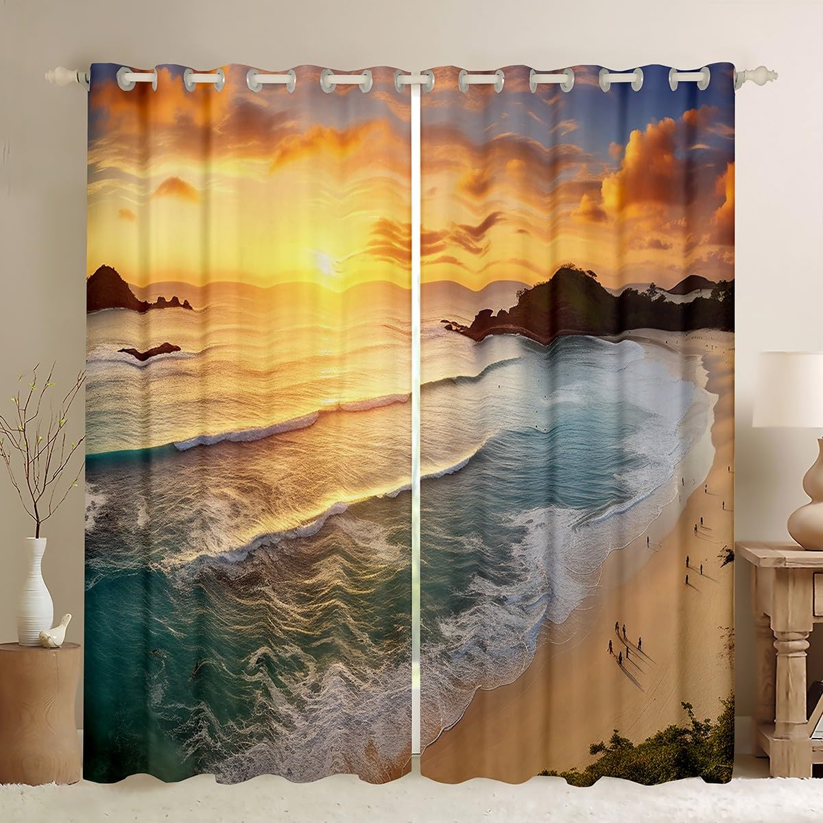 Homemissing Ocean Curtains for Bedroom Living Room Kids Boys Girls Beach Theme 30%-50% Blackout Curtains Coastal Ocean Darkening Drapes Decor Hawaiian Beach Window Treatments W46*L54 — image 1