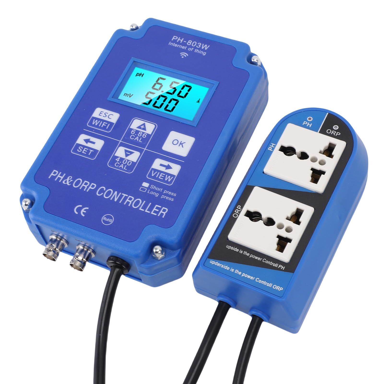 Controlador pH ORP Digital WiFi con Pantalla LCD Retroiluminada para Mediciones Precisas en Acuarios, Piscinas y Laboratorios, Montaje en Pared para Monitoreo Continuo, Sonda de Alta Precisión para