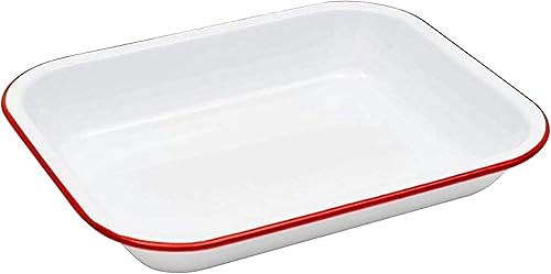 Enamelware - Tostador abierto pequeño, 11.5 x 9.25 pulgadas, blanco vintagerojo (individual)