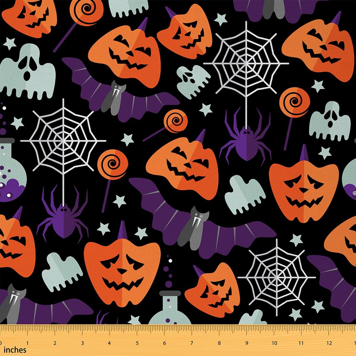 Tessuto Happy Halloween da The Yard Catoon Pumpkin Cute Ghost Bat Tessuto per bambini amanti del cucito acquerello animali selvatici stile gotico piante tessuto per decorazione della stanza e
