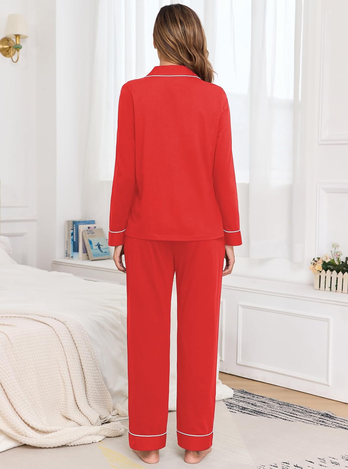 Veseacky 100% Cotton Pajamas for Women Set Long Sleeve Button Down Sleepwear Soft Pjs Lounge Sets with Pockets XS-XXL - Image 5