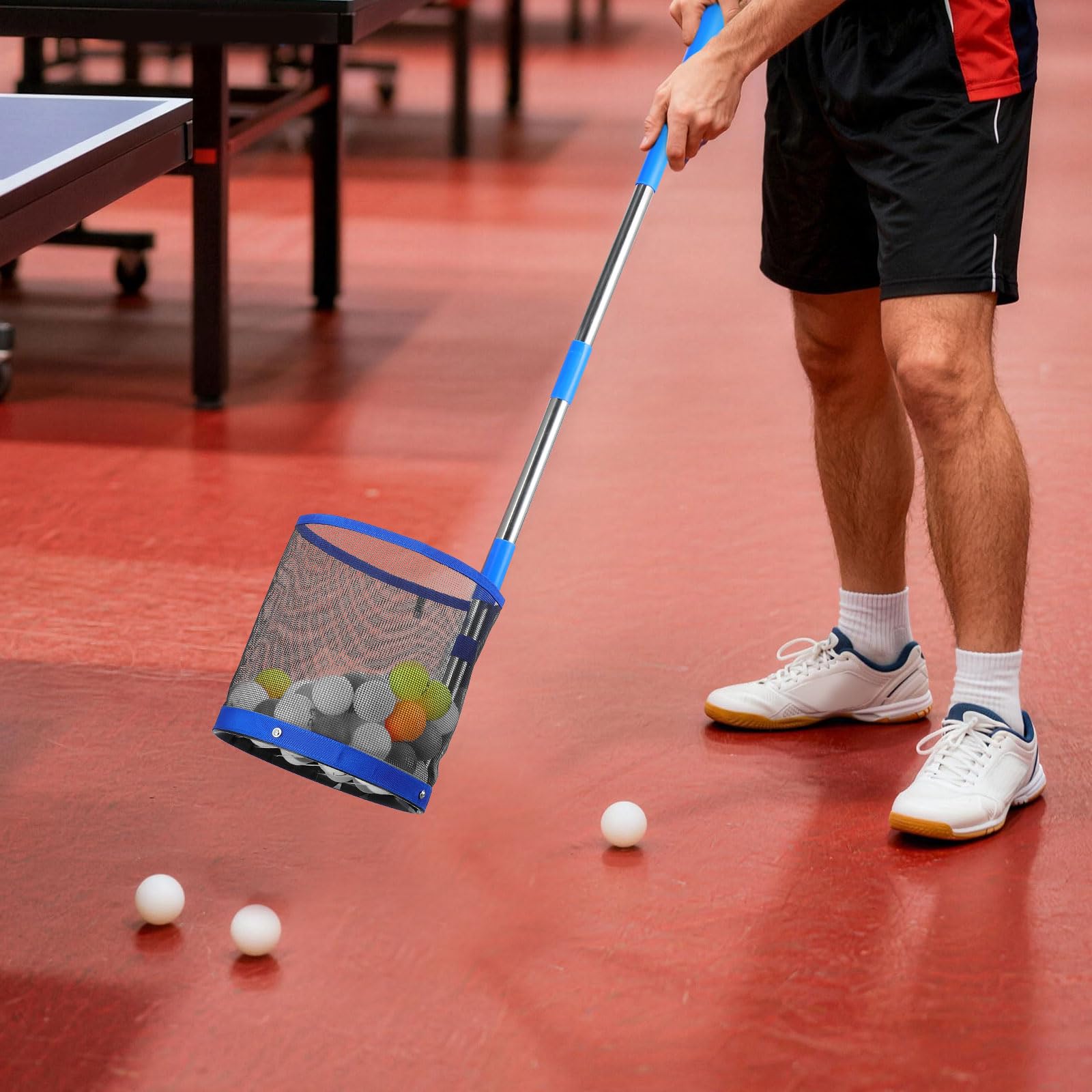 Healeved Recogedor Profesional de Balones de Tenis de Mesa Mango Largo, Capacidad Grande y Material Acero Inoxidable y Abs, Práctico para Entrenamiento y Uso Doméstico