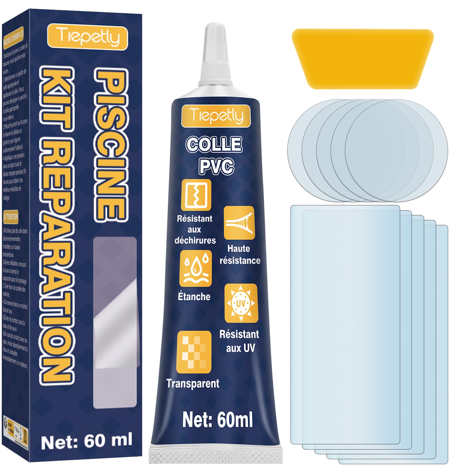 Tiepetly Kit de Reparation Piscine Imperméable et Transparent, pour Matelas Pneumatiques, Jacuzzis, Structures Gonflables, Matériaux en PVC, ABS, EVA et Caoutchouc - 1