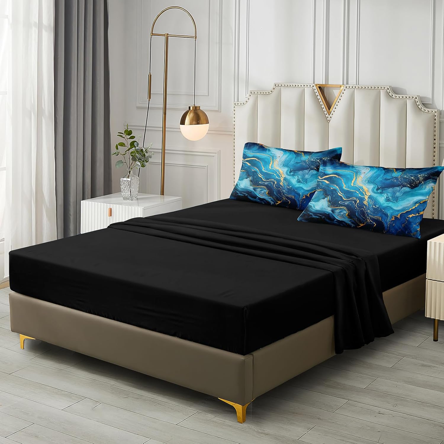 Merryword Blue Gold Marble Comforter Set Queen Size 8 Pcs Bed in a Bag Aesthetic Marble Comforter Set Blue Gold Metallic Bedding Set for All Seasons - Image 9