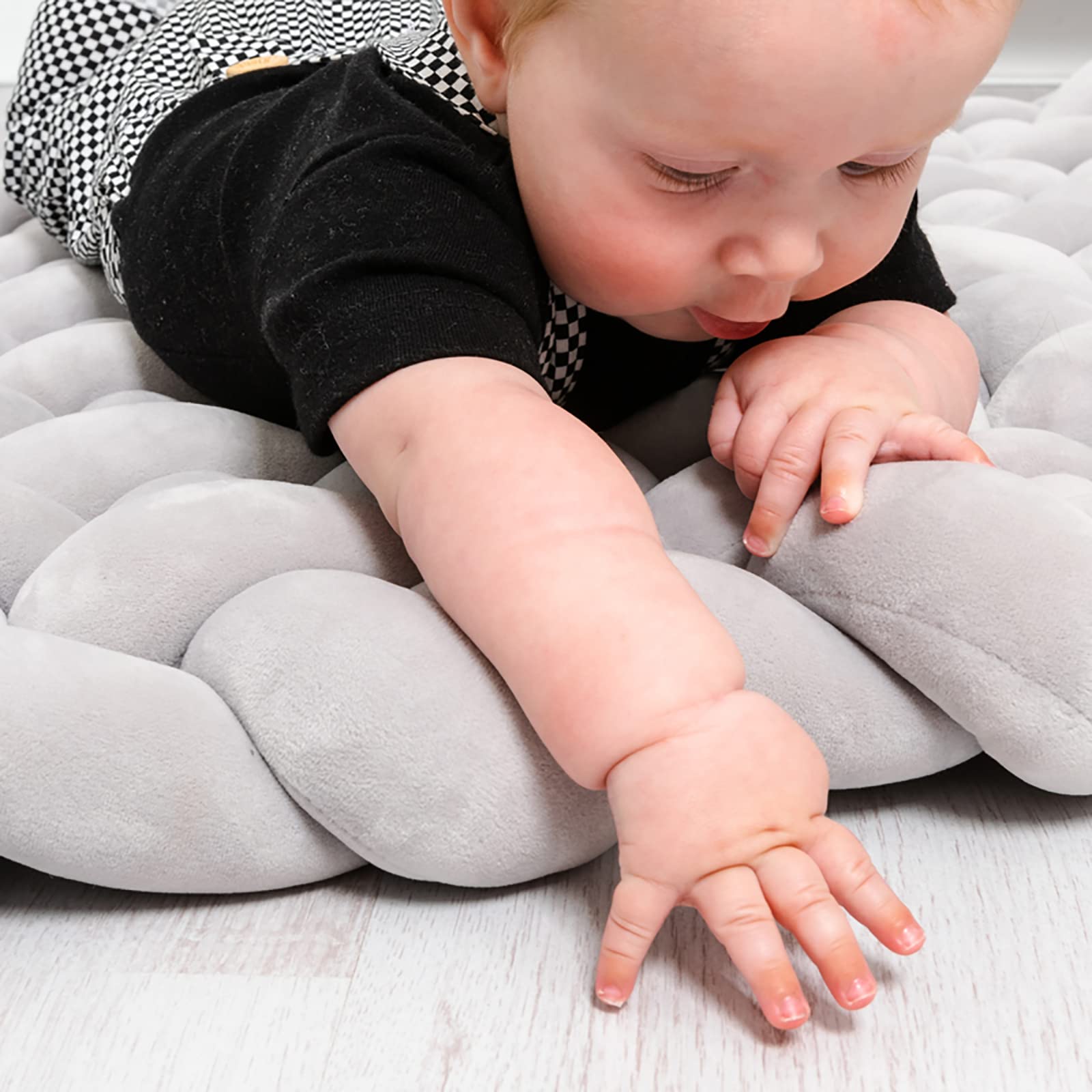 Tapis en Peluche Tressé Noué Tapis De Sol pour Tout-Petits Tapis De Jeu Tapis Rampant Épais pour Les Enfants Jouer Et Dormir Fait À La Main Plancher De Nœuds Mode Mignon,Light Pink