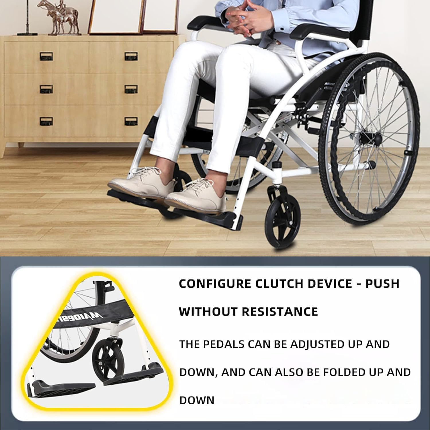 Silla de Ruedas Plegable Ligera con Freno, Silla de Ruedas de Viaje con Reposapies Plegables, Pesa Solo 15.8 KG Cuando Esta plegada, Puede Caber facilmente en el Maletero de un Coche.