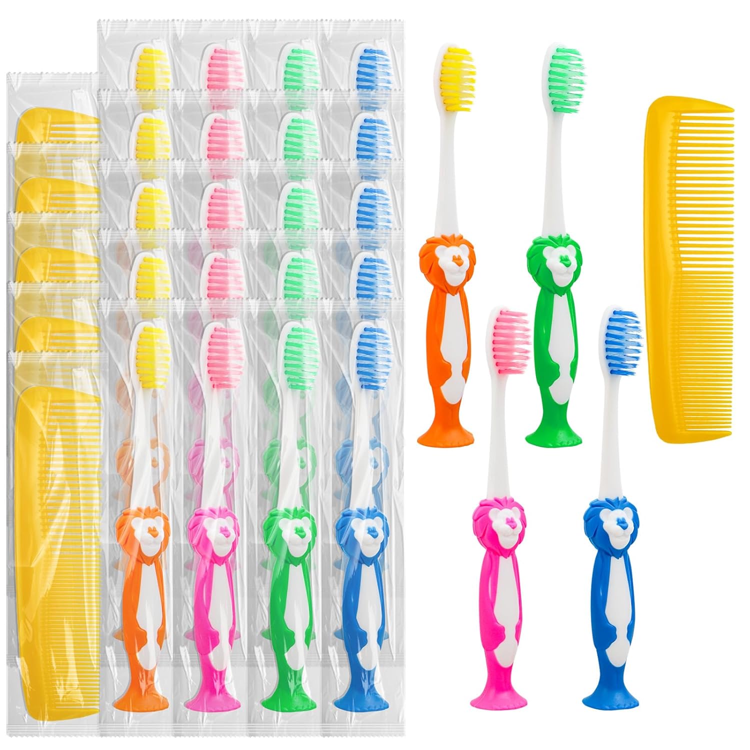 20 Escovas de Dente Descartáveis para Crianças com Suporte de Sucção, Kit Divertido e Colorido para Escola, Acampamento e Viagens
