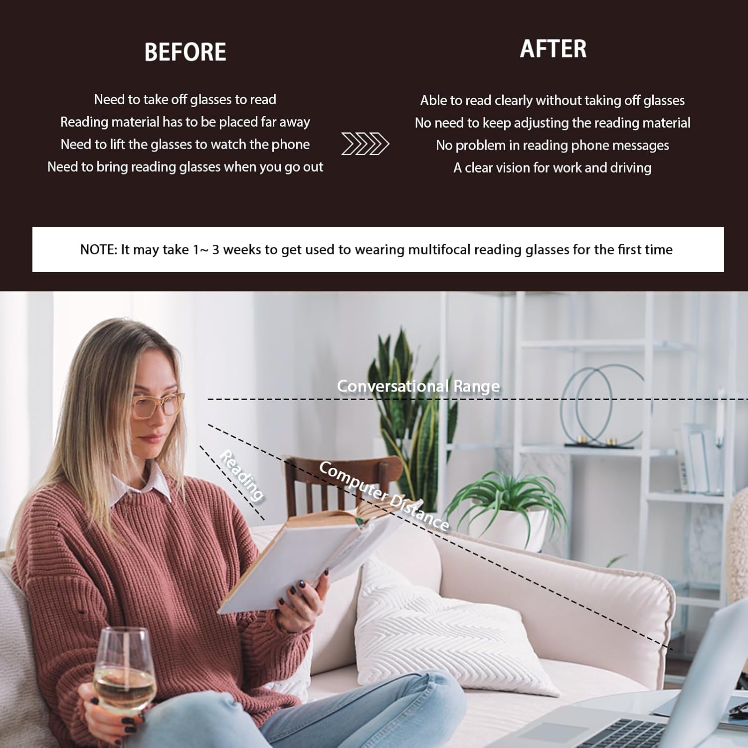 Progressive Reading Glasses for Women Oversized Spring Hinges Progressive Computer Readers Blue Light Blocking - Image 5