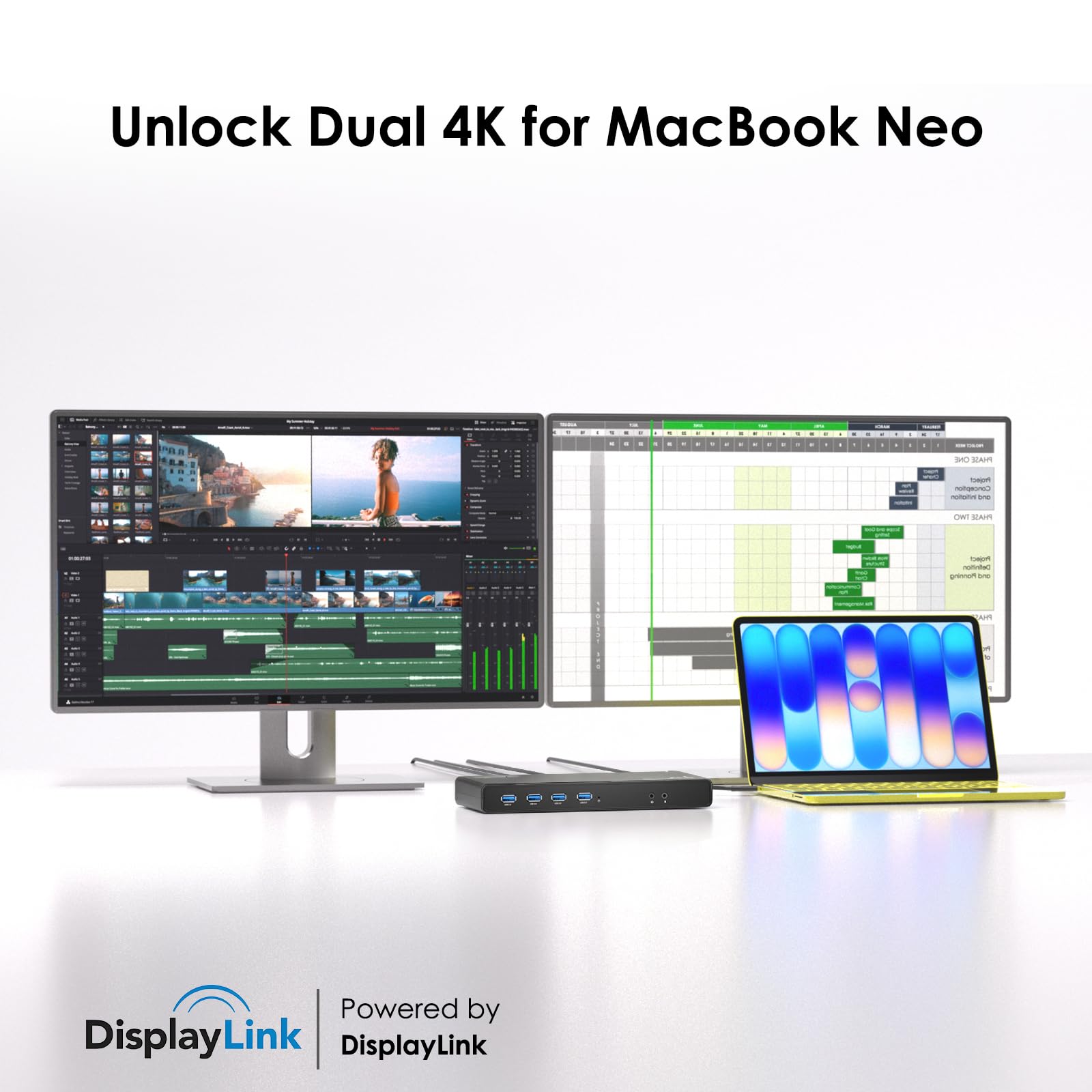 WAVLINK Displaylink - Docking station USB C per M1/M2 MacBook/Windows, Docking station per laptop Supoort singolo 5K/Dual 4K a 60Hz, 100W PD, 2x HDMI, 2x DP, Gigabit Ethernet, USB C, 6 USB 3.0, audio